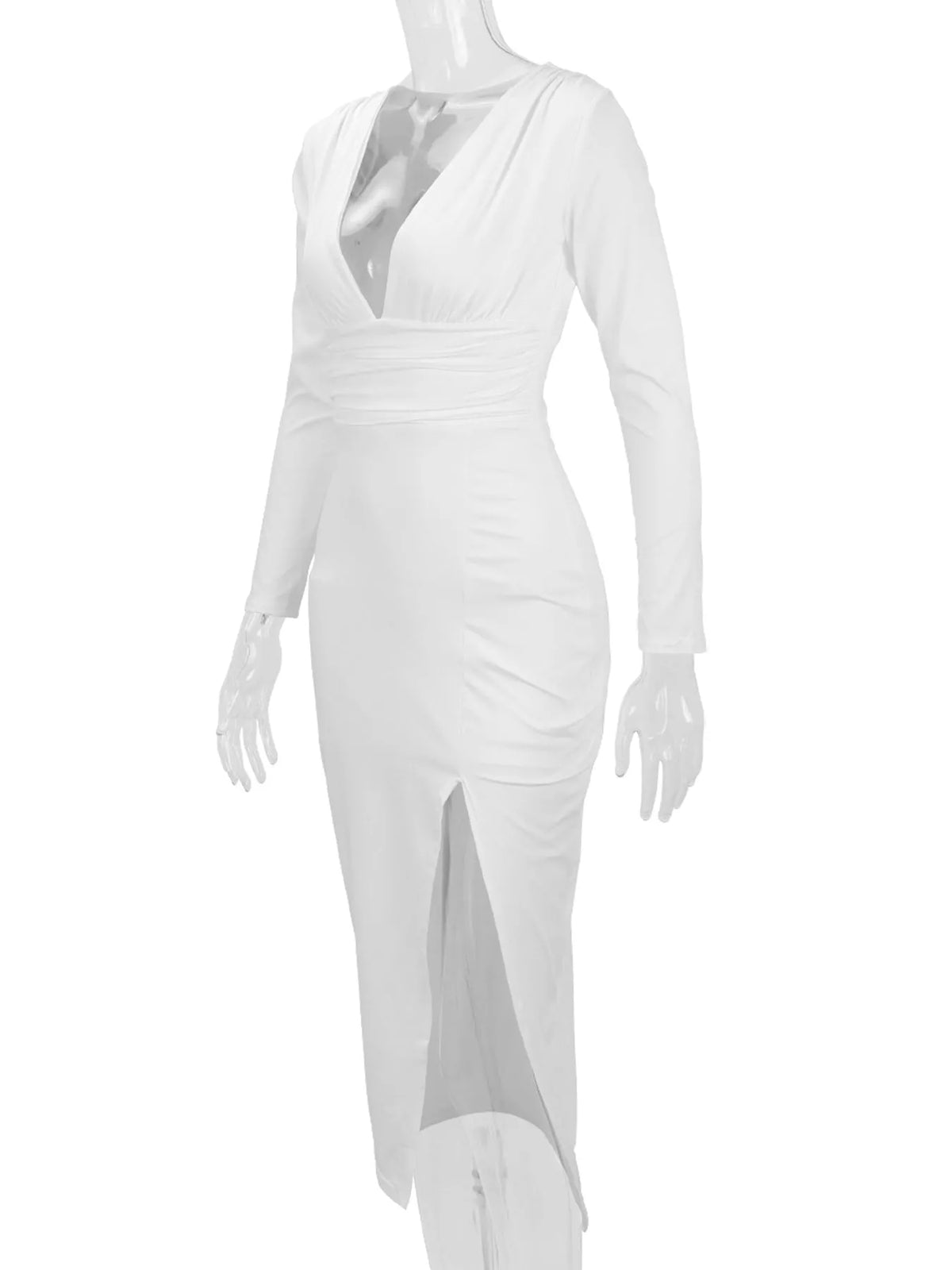 Ruched V-neck slit dress