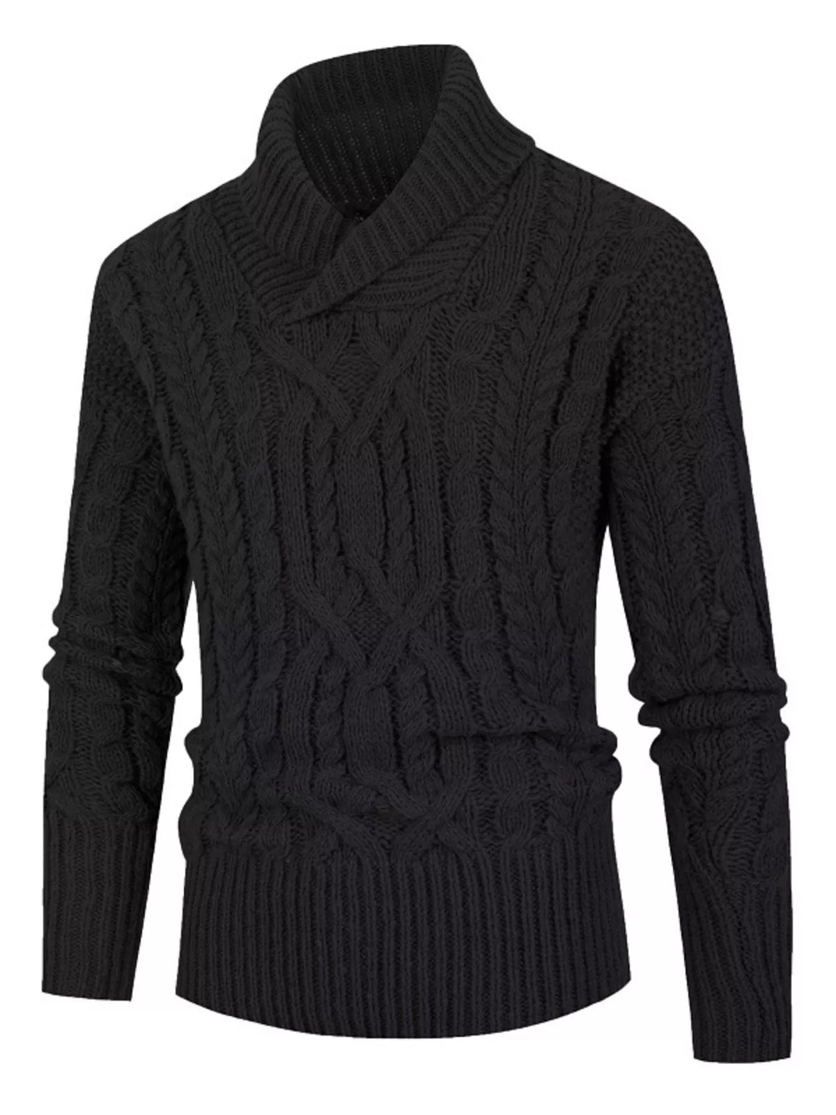 Shawl collar cable knit sweater, Black