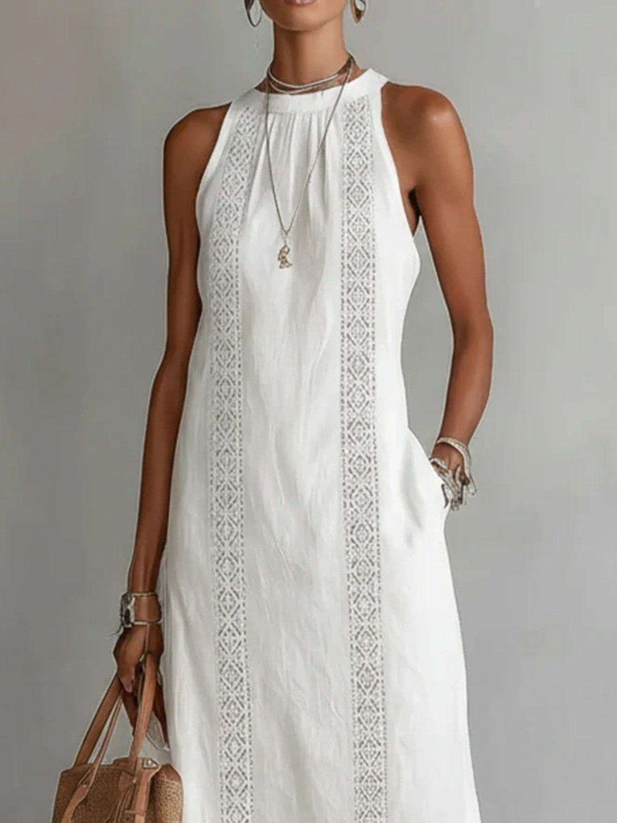 Cutout-trim slit midi dress