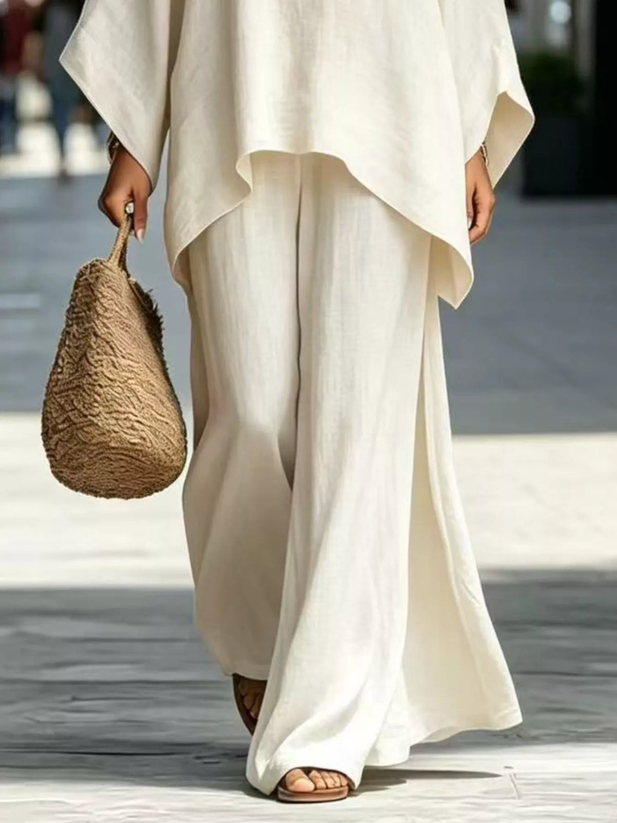 Batwing sleeve top and wide-leg pants set