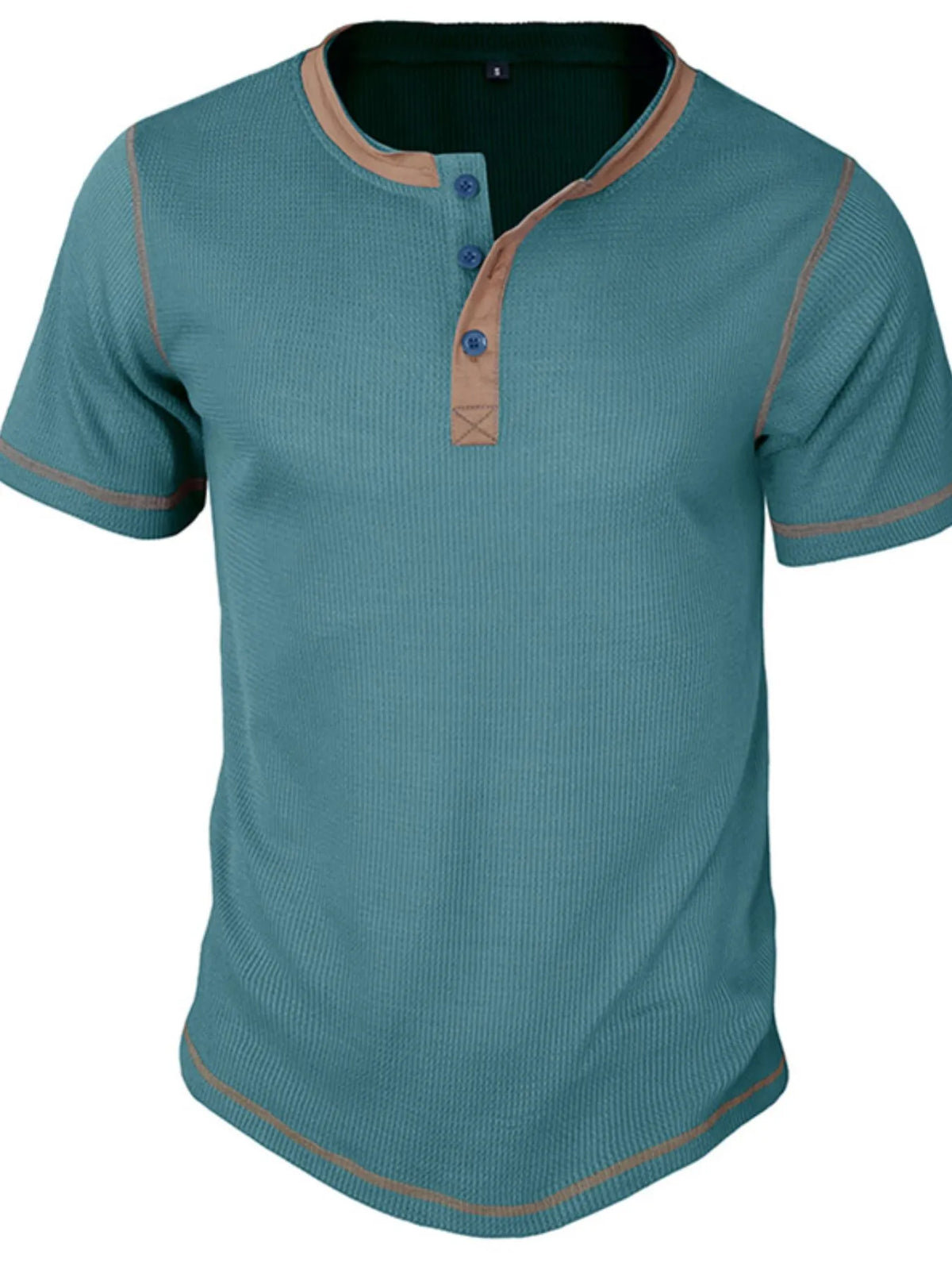 Contrast stitch henley polo shirt, Teal