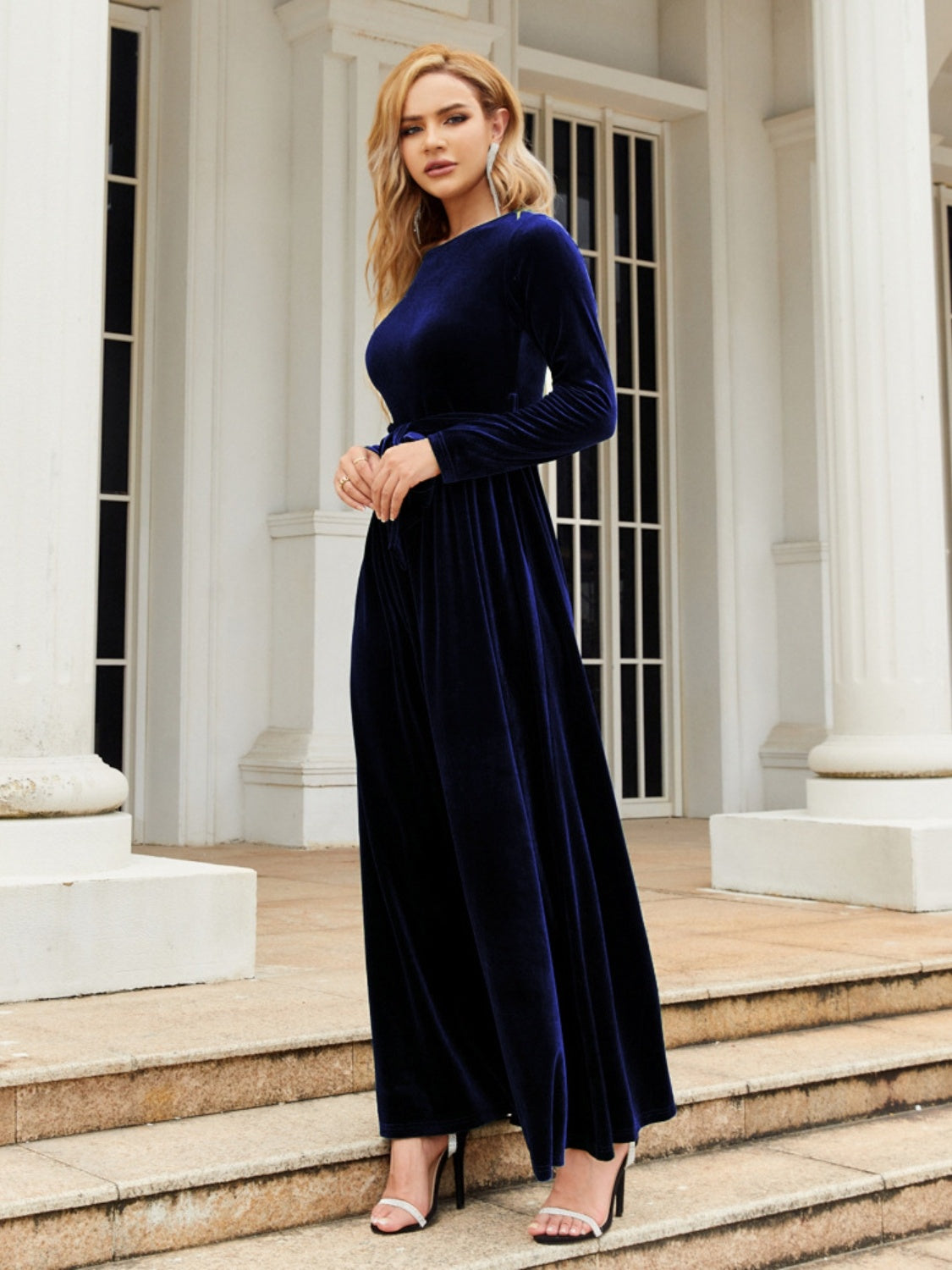 Tie-front long-sleeve maxi dress