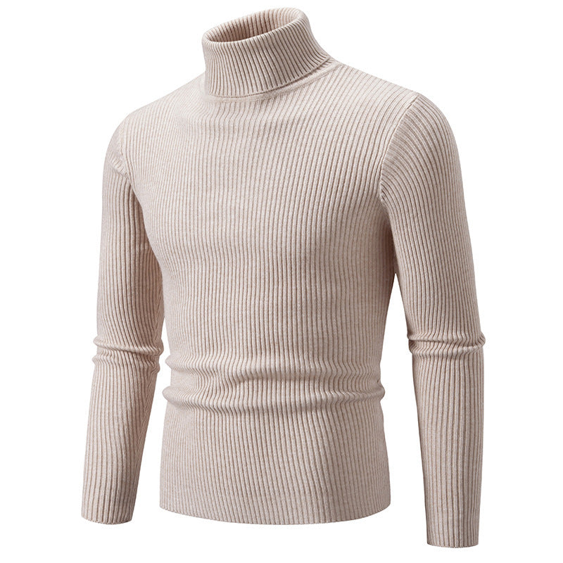 Retro Simple Solid Color Turtleneck Base Inner Wear Outer Wear Casual Men's Thin Slim Knit Sweater