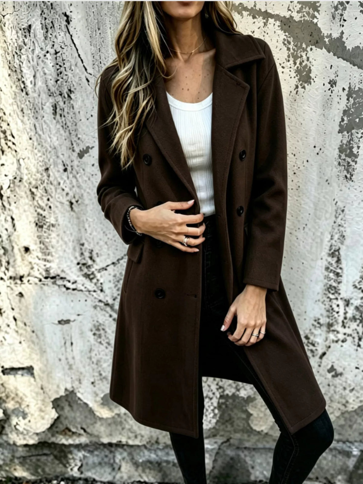 Double-breasted coat – coffee brown