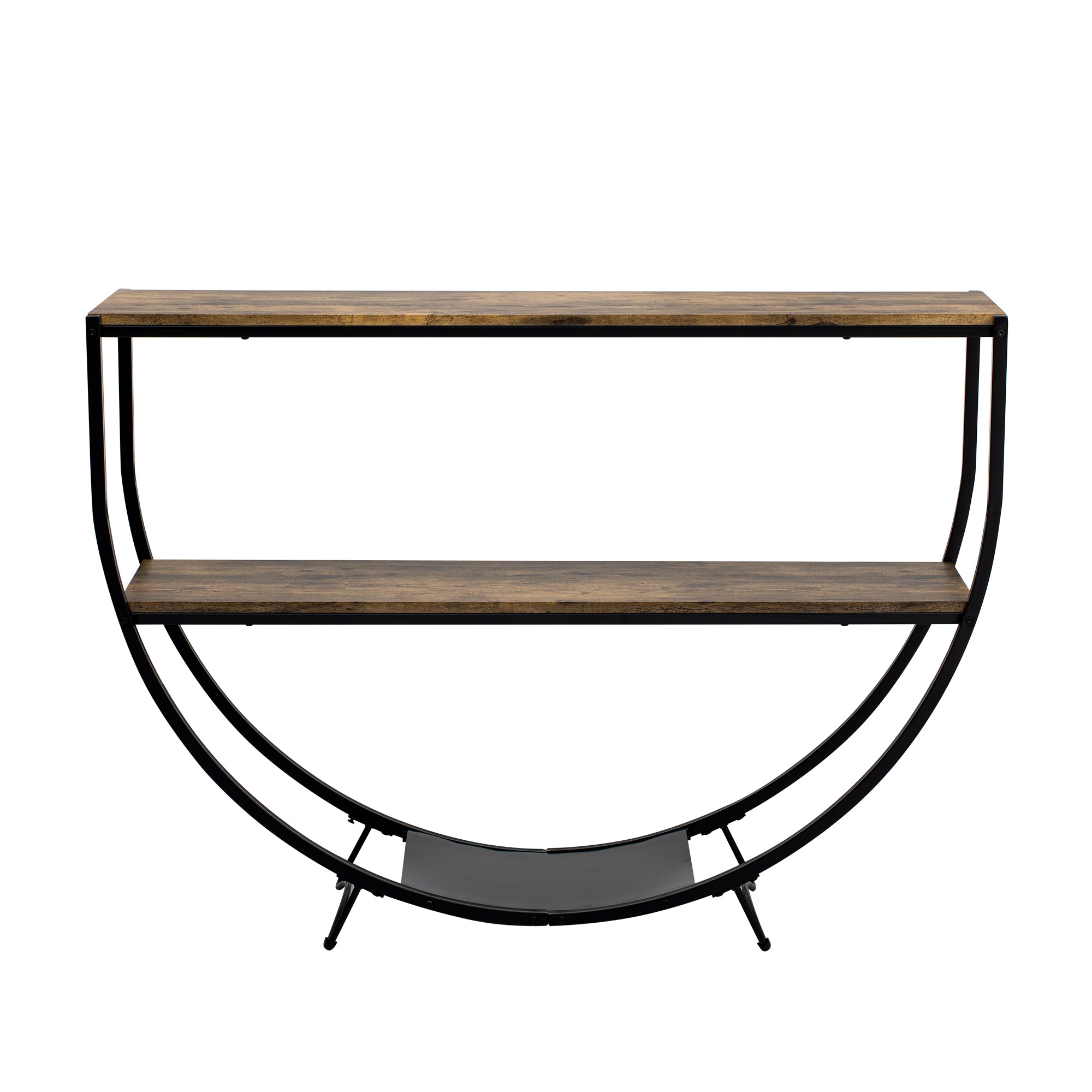 TREXM Rustic Industrial Design Demilune Shape Textured Metal Distressed Wood Console Table (Distressed Brown)