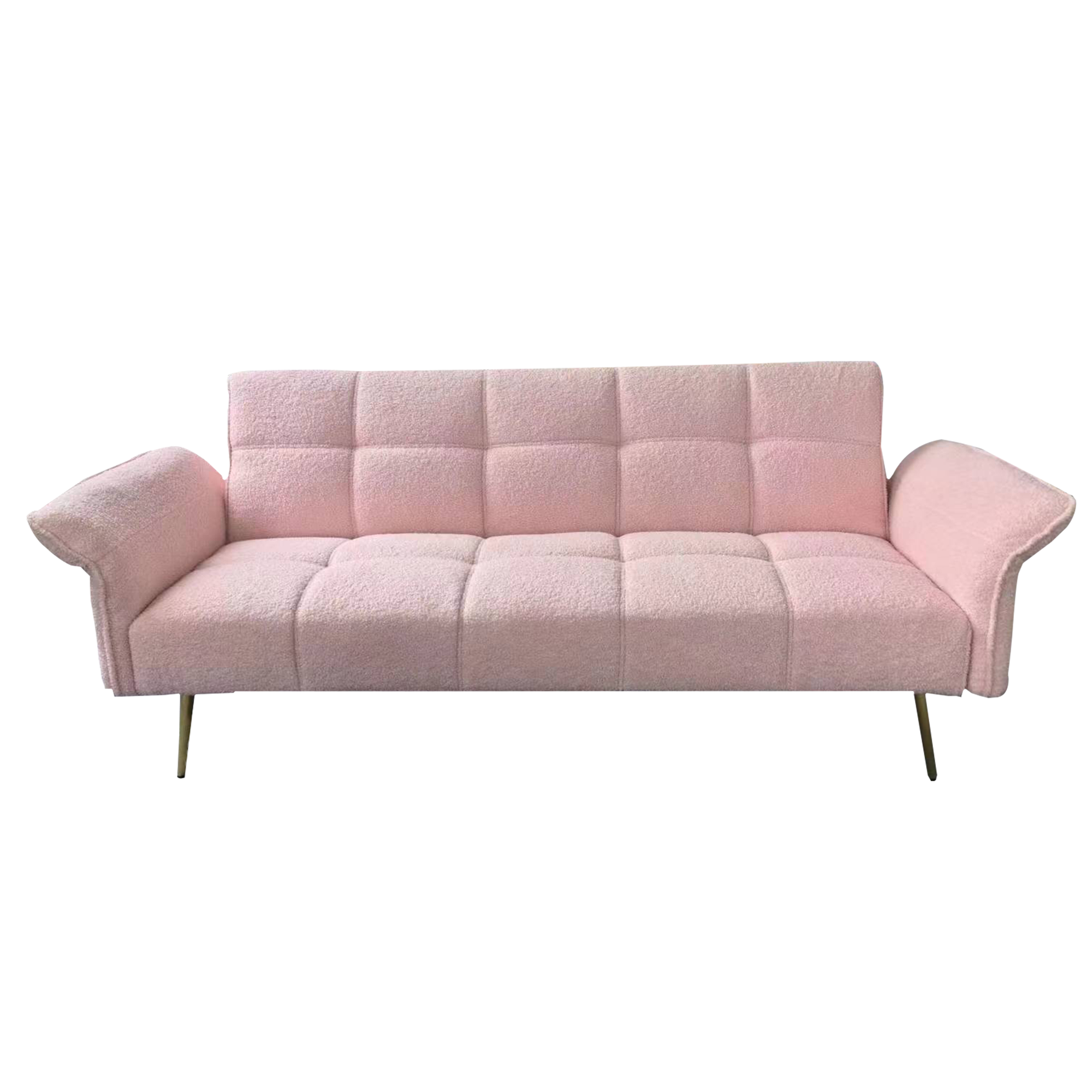 70 inch Teddy velvet sofa with adjustable armrests and backrest, convertible futon sofa for living room and bedroom. Pink