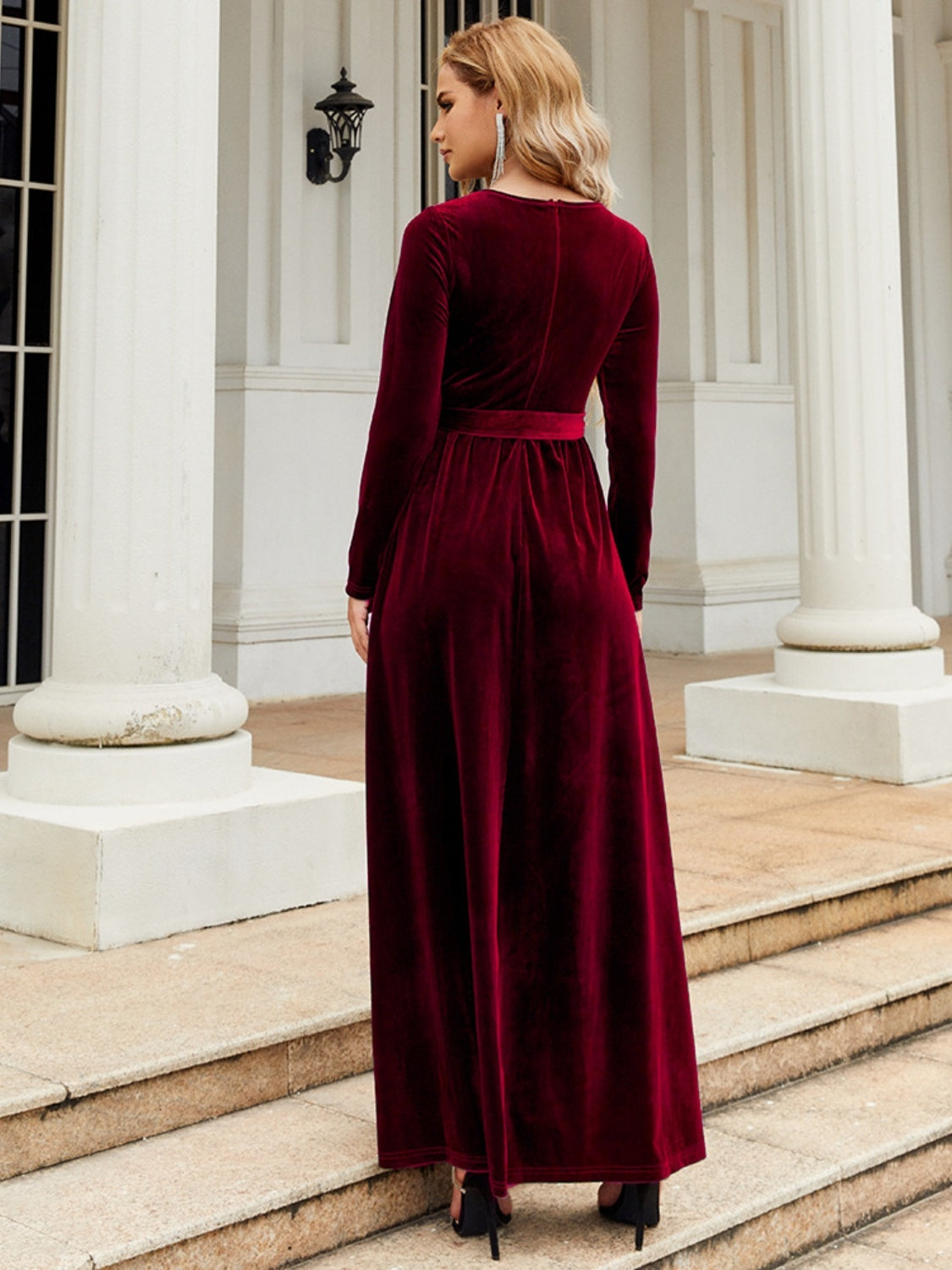 Tie-front long-sleeve maxi dress
