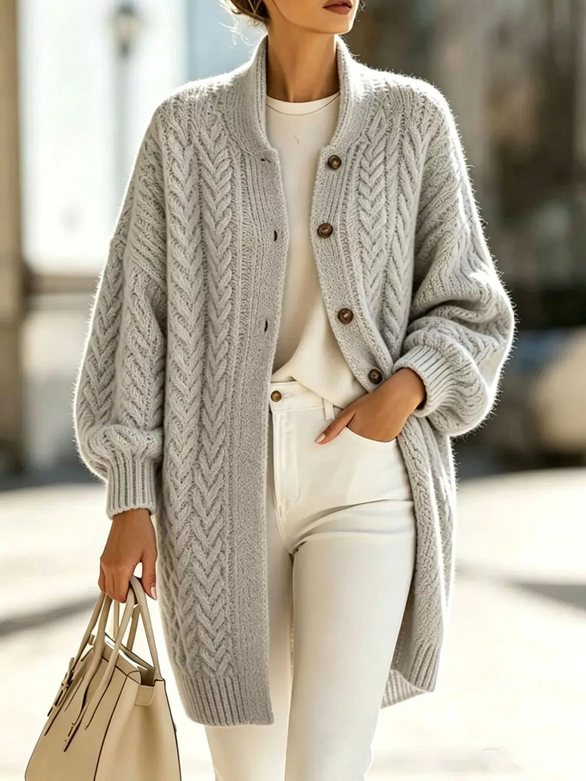 Cable-knit cardigan – gray