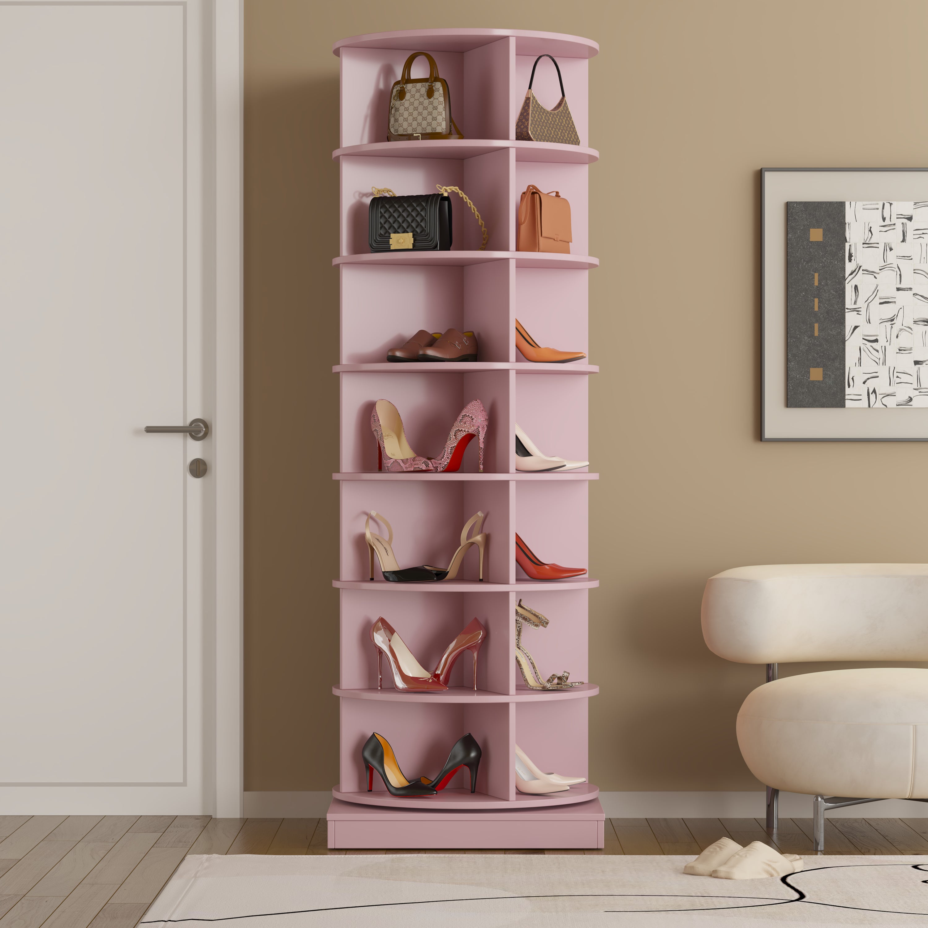 new 360 pink rotating shoe cabinet with 7 layers can accommodate up to 28 Paris shoes