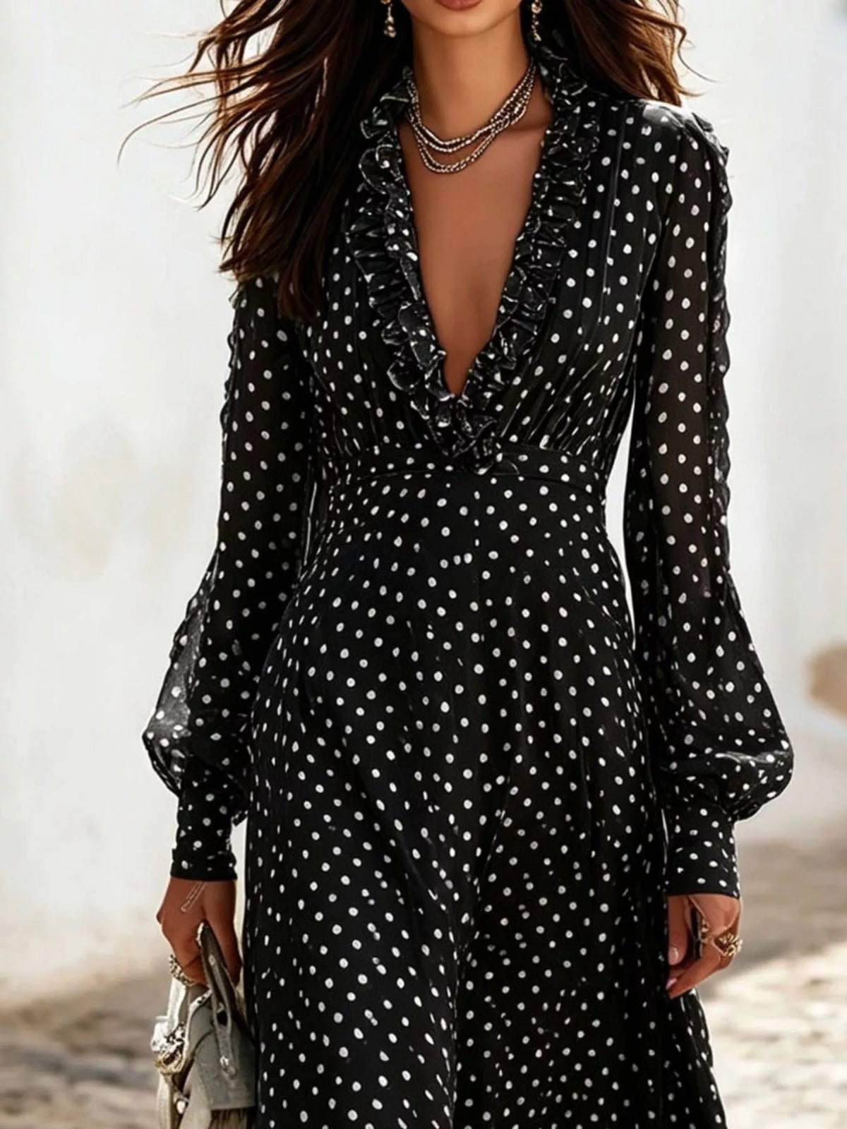 Polka-dot ruffle maxi dress