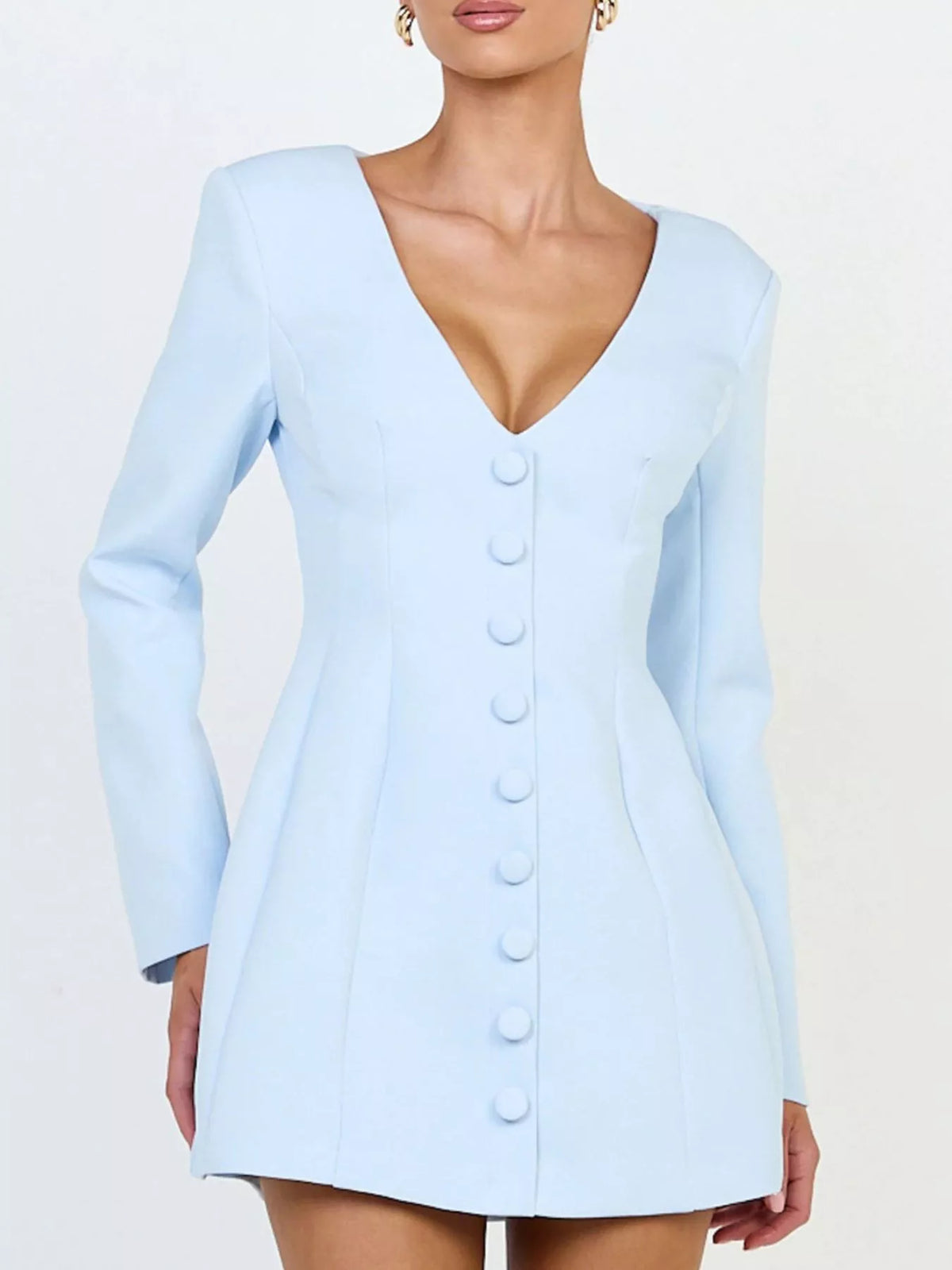 Deep V blazer dress – light blue