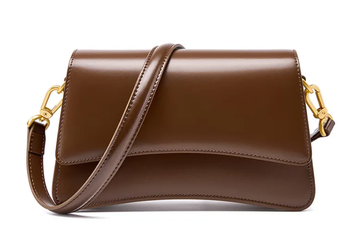 Glossed leather shoulder bag
