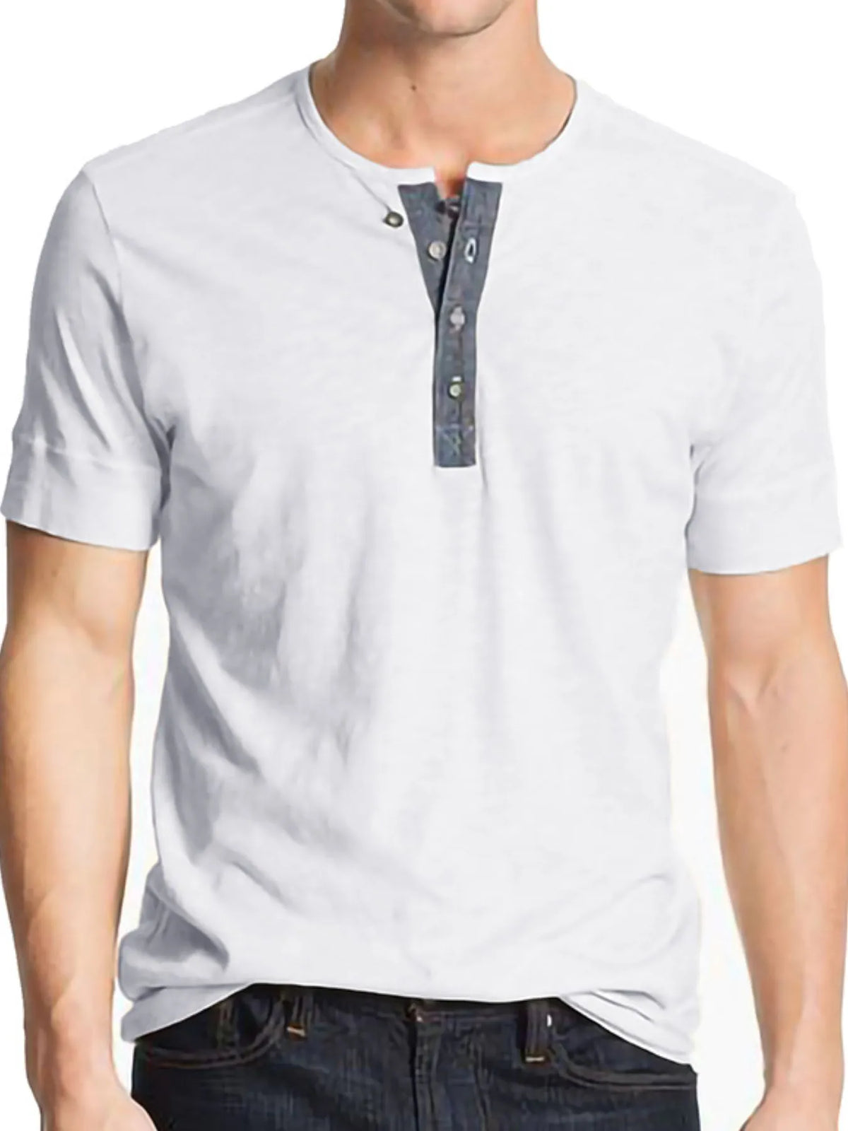 Classic button detail henley polo T-shirt, White