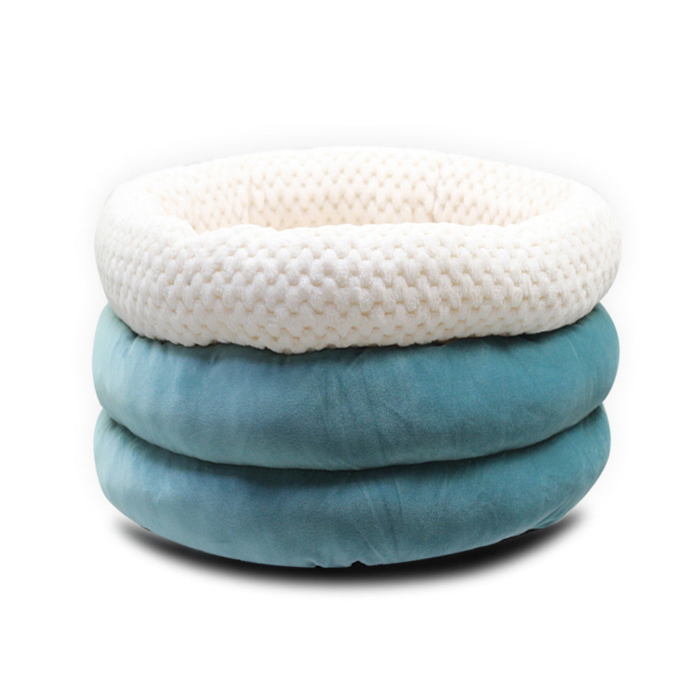 Winter Pet Deep Sleep Bed Semi-Enclosed Round Ice Velvet Pet Bed Comfortable Soft Warm Cat Bed Dog Bed