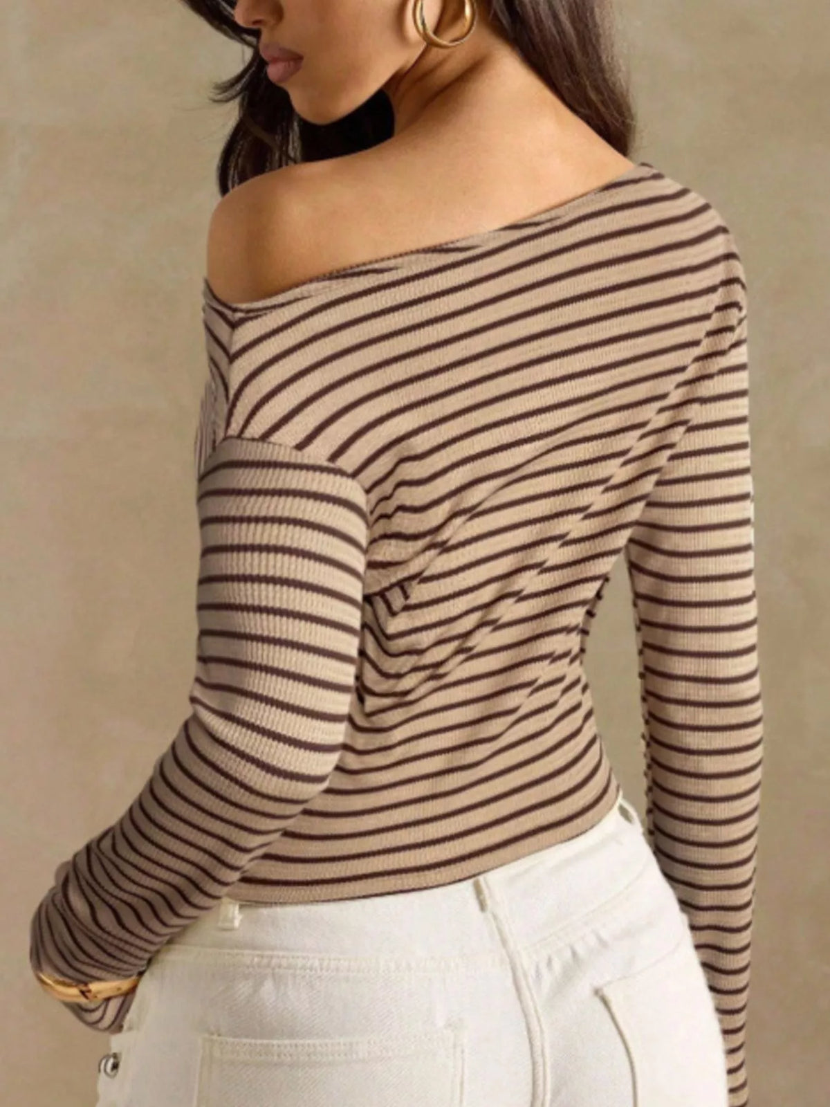 Off-shoulder striped rib top