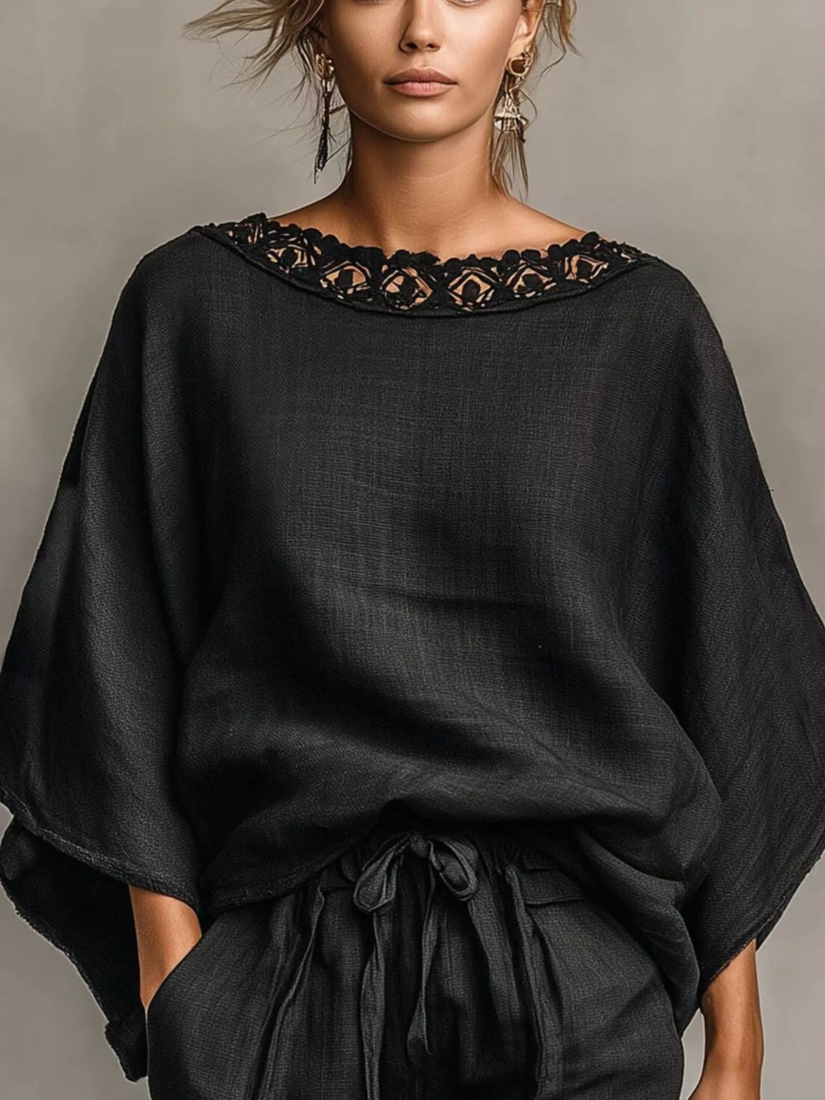 Lace-trim top and shorts set
