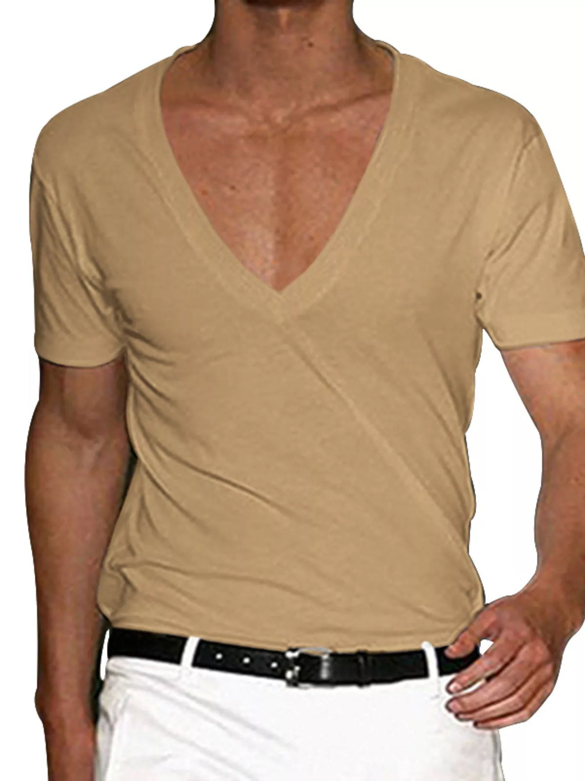 Deep V-neck tee – khakis