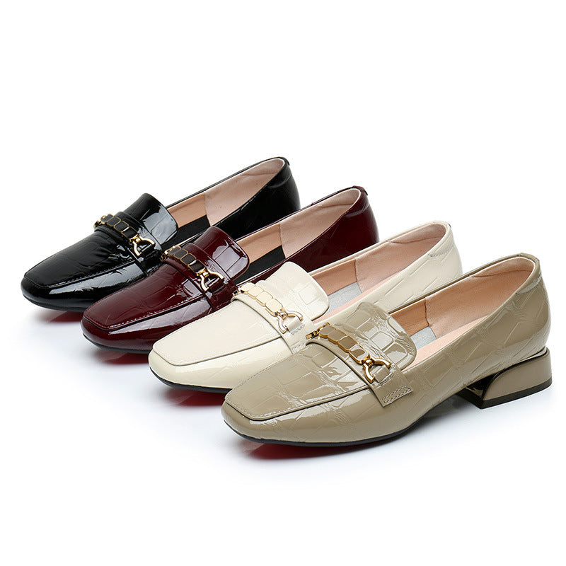 Square-toe patent loafers