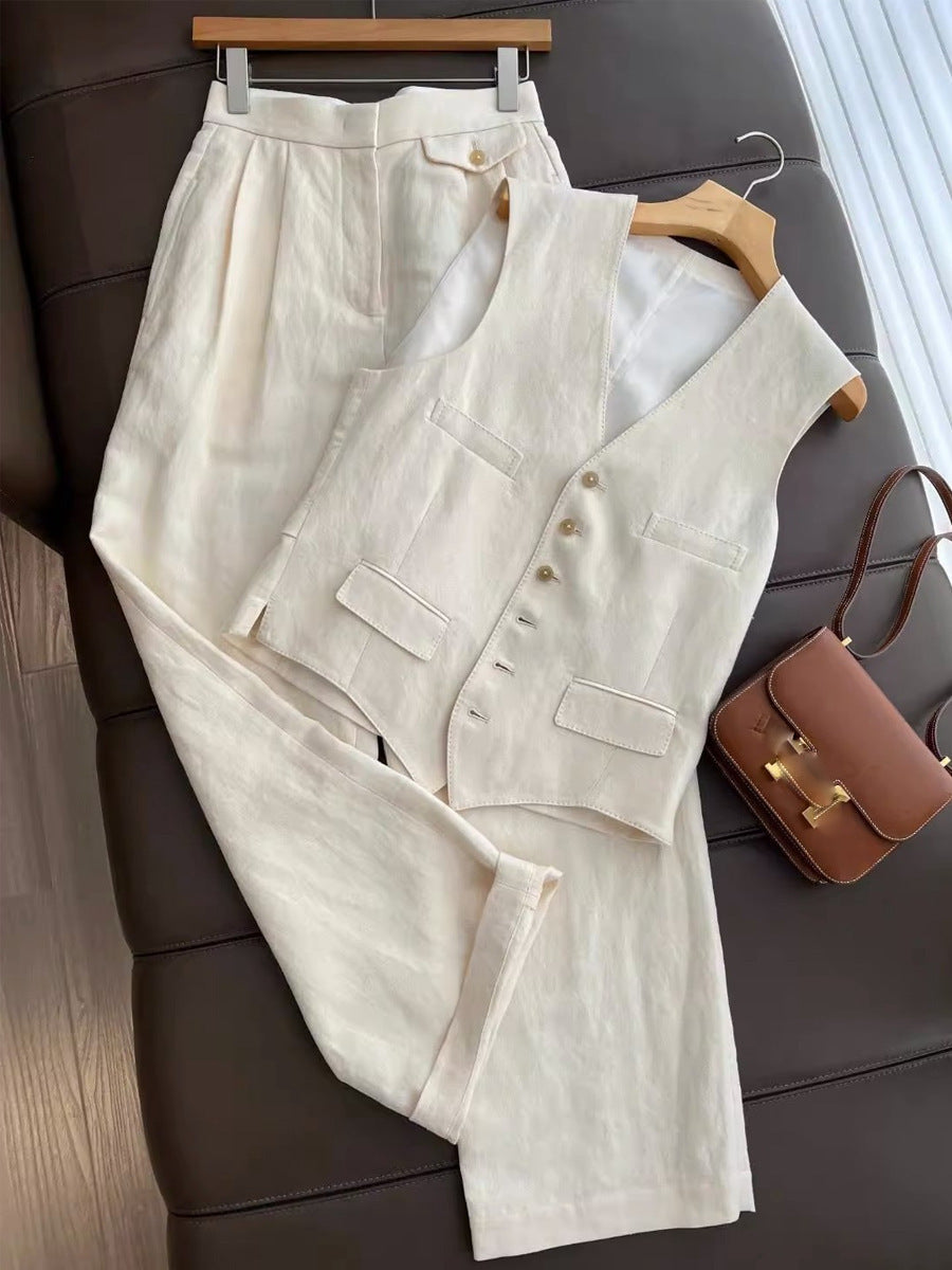 Linen vest and wide-leg trouser set