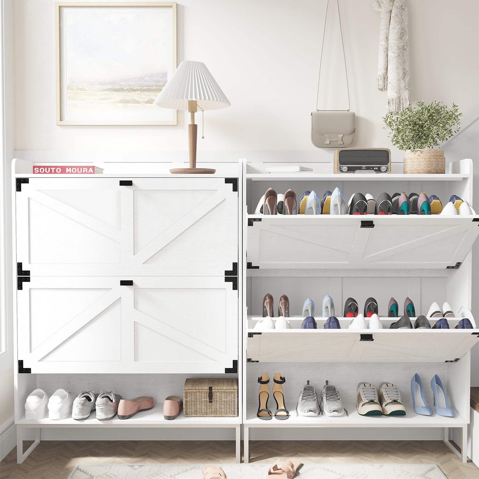 Shoe Cabinet with 2 Flip Drawers,Shoe Storage Cabinet for Entryway,Freestanding Shoe Cabinet Organizer with Open Storage White