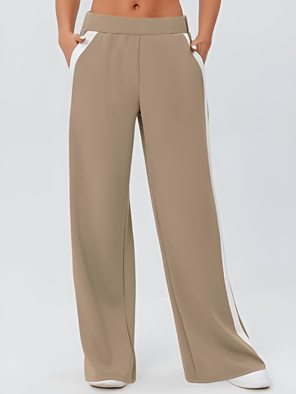 Side striped wide leg pants, Camel