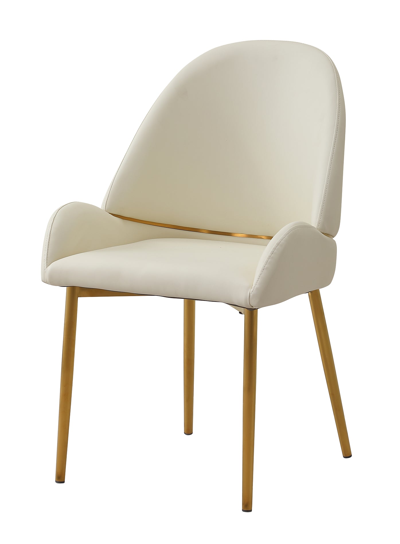 Dining Chair with PU Leather Beige color metal legs (Set of 2)（Foam + Beige + Meta）