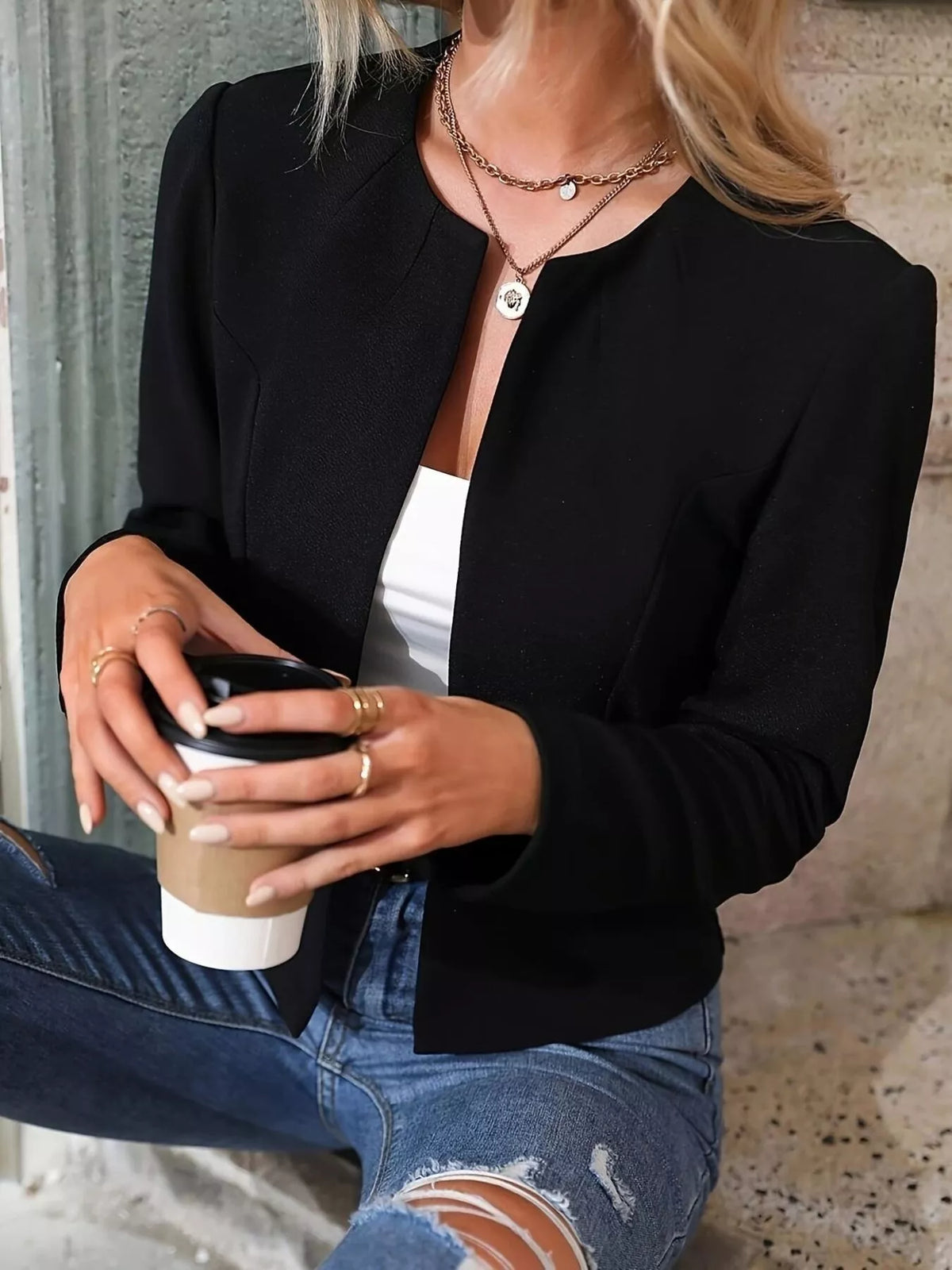 Cropped open-front blazer