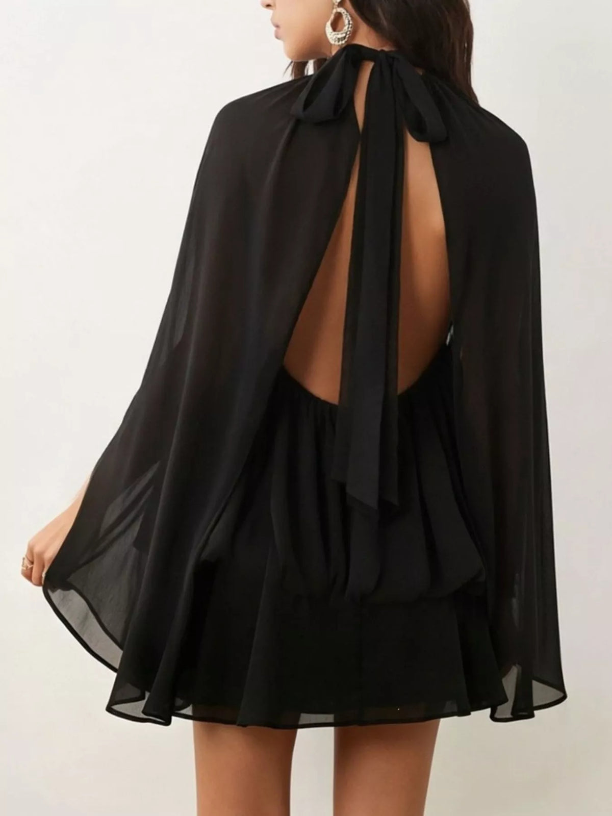 Tie-back flare-sleeve mini dress