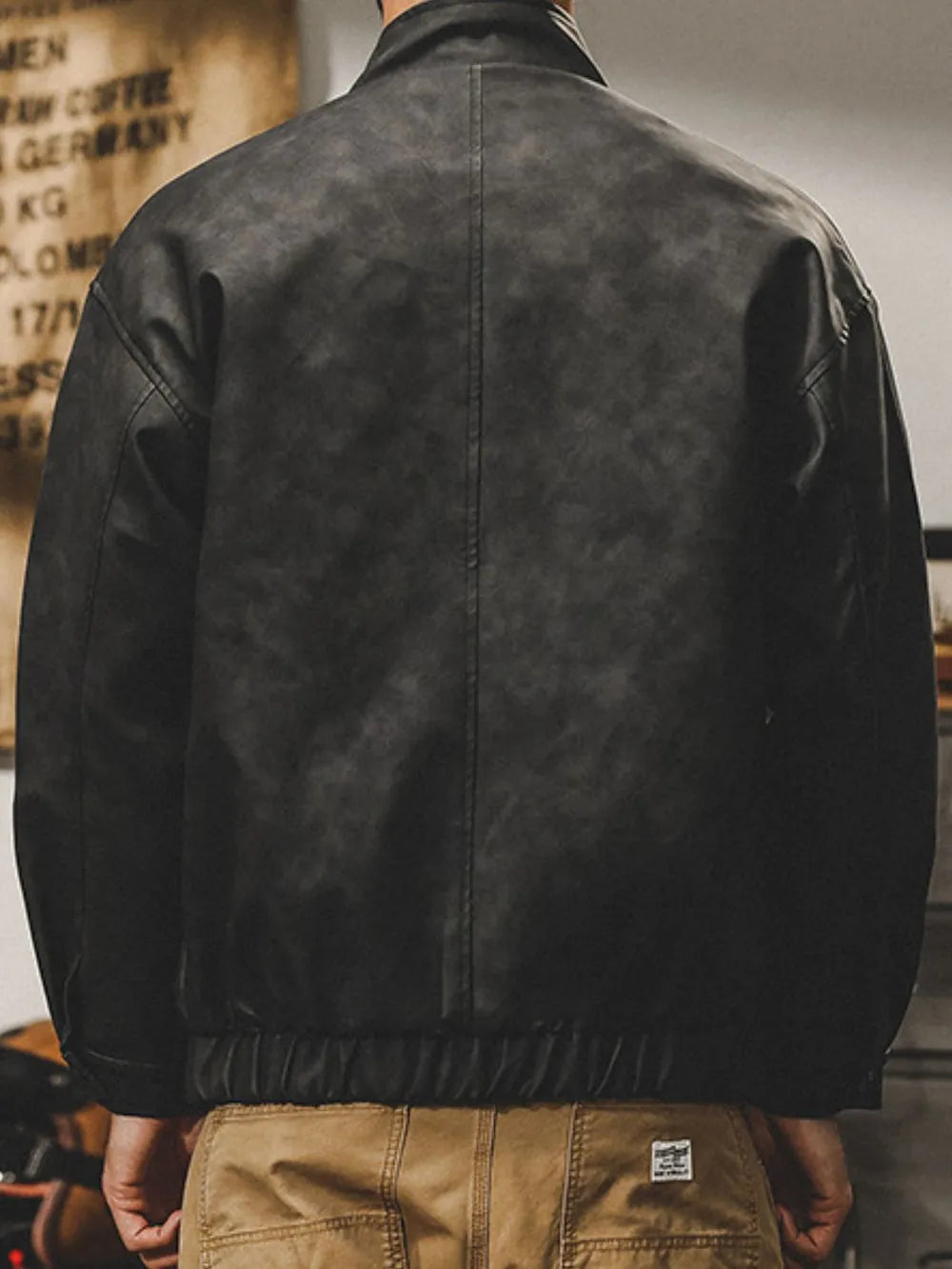 Zip up stand collar biker jacket