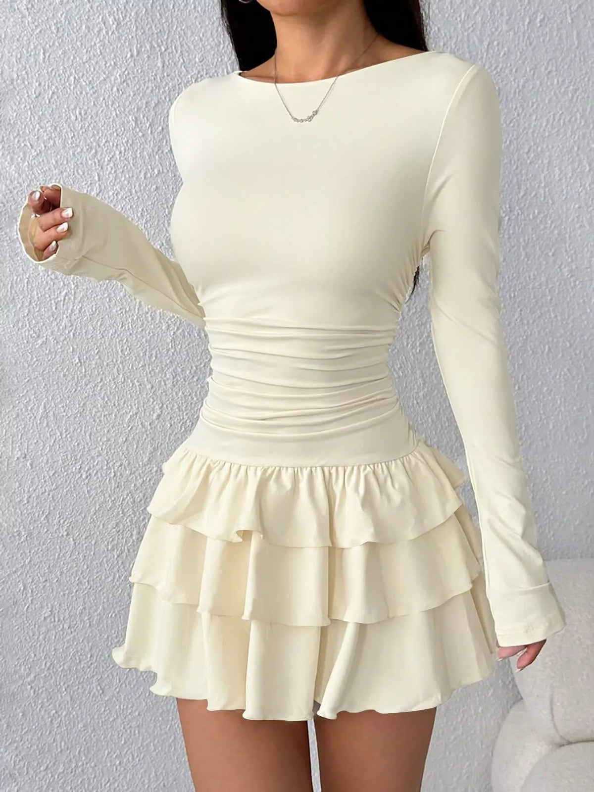 Layered ruffle mini dress – apricot