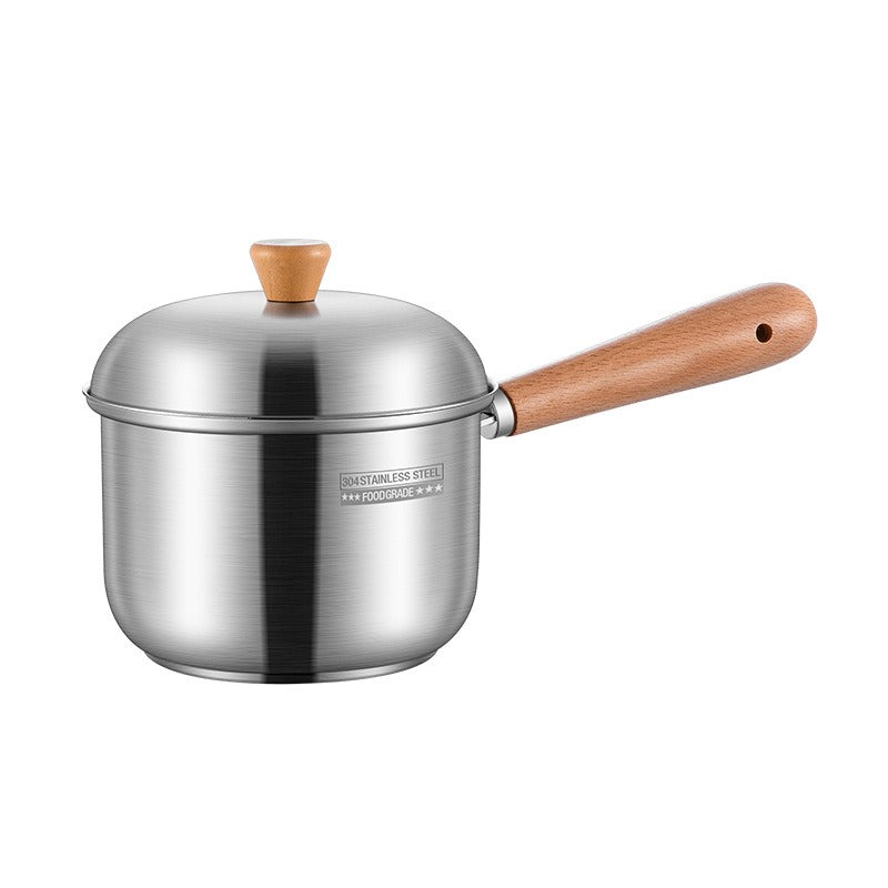 304 stainless steel milk pot, instant noodle pot, household wooden handle dormitory small soup pot, milk heating baby food pot