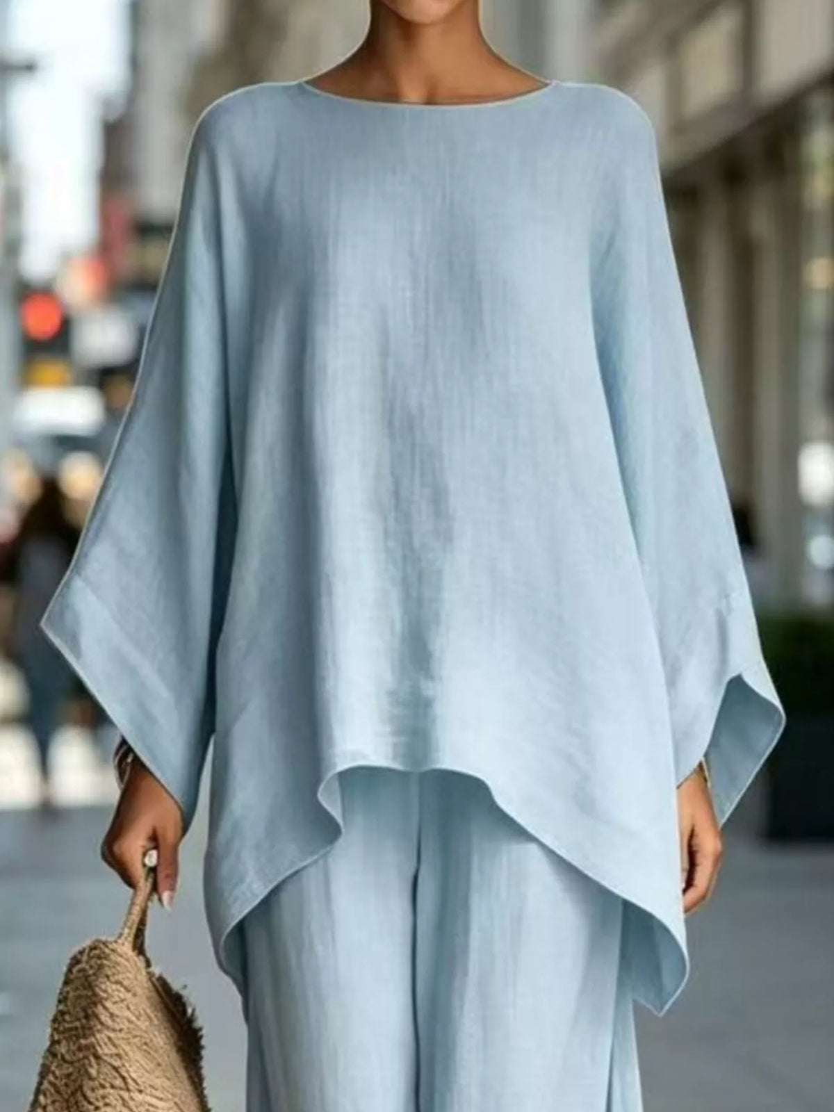 Batwing sleeve top and wide-leg pants set