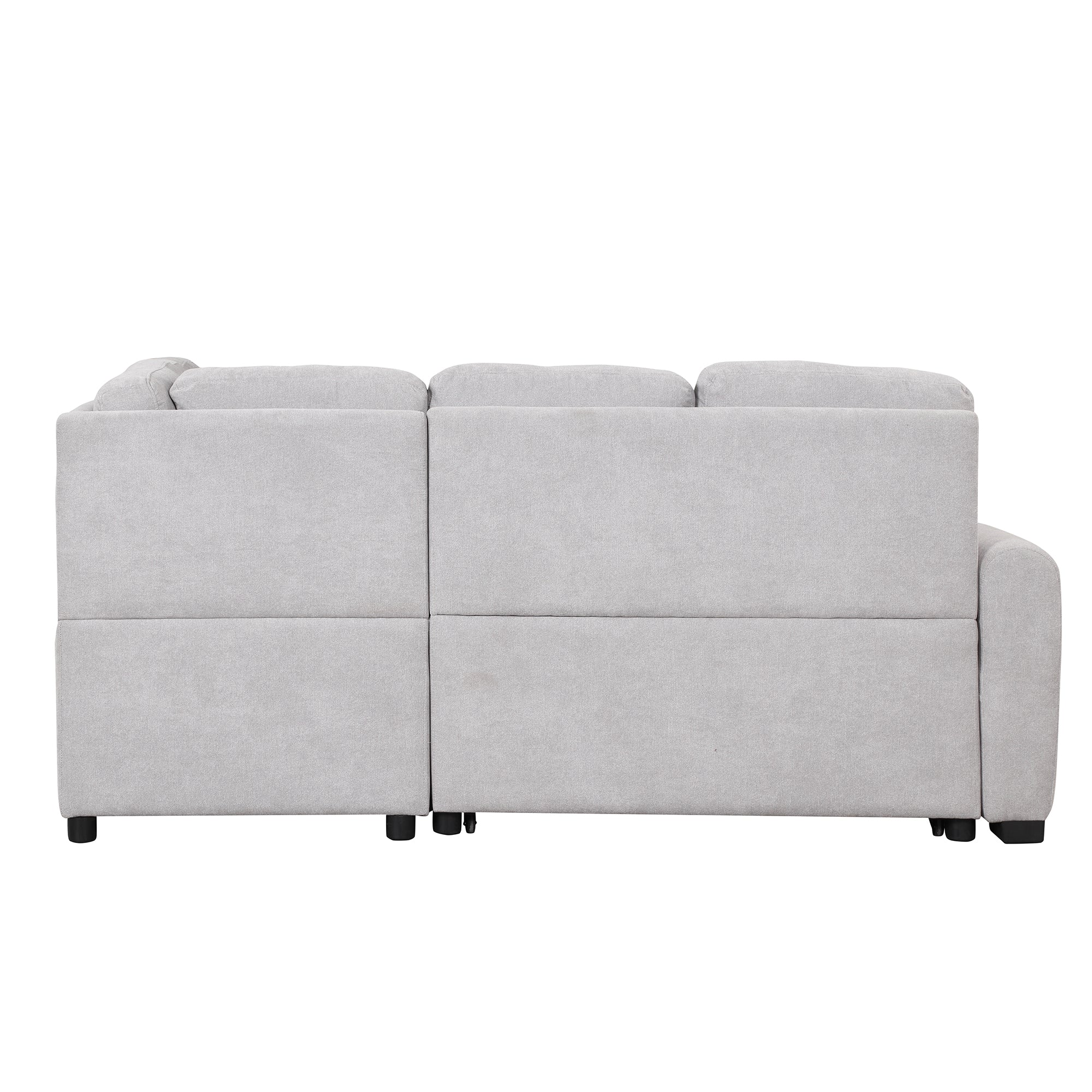 87.4"Sectional Sleeper Sofa with USB Charging Port and Plug Outlet Pull-Out Sofa Bed with 3 Pillows Grey