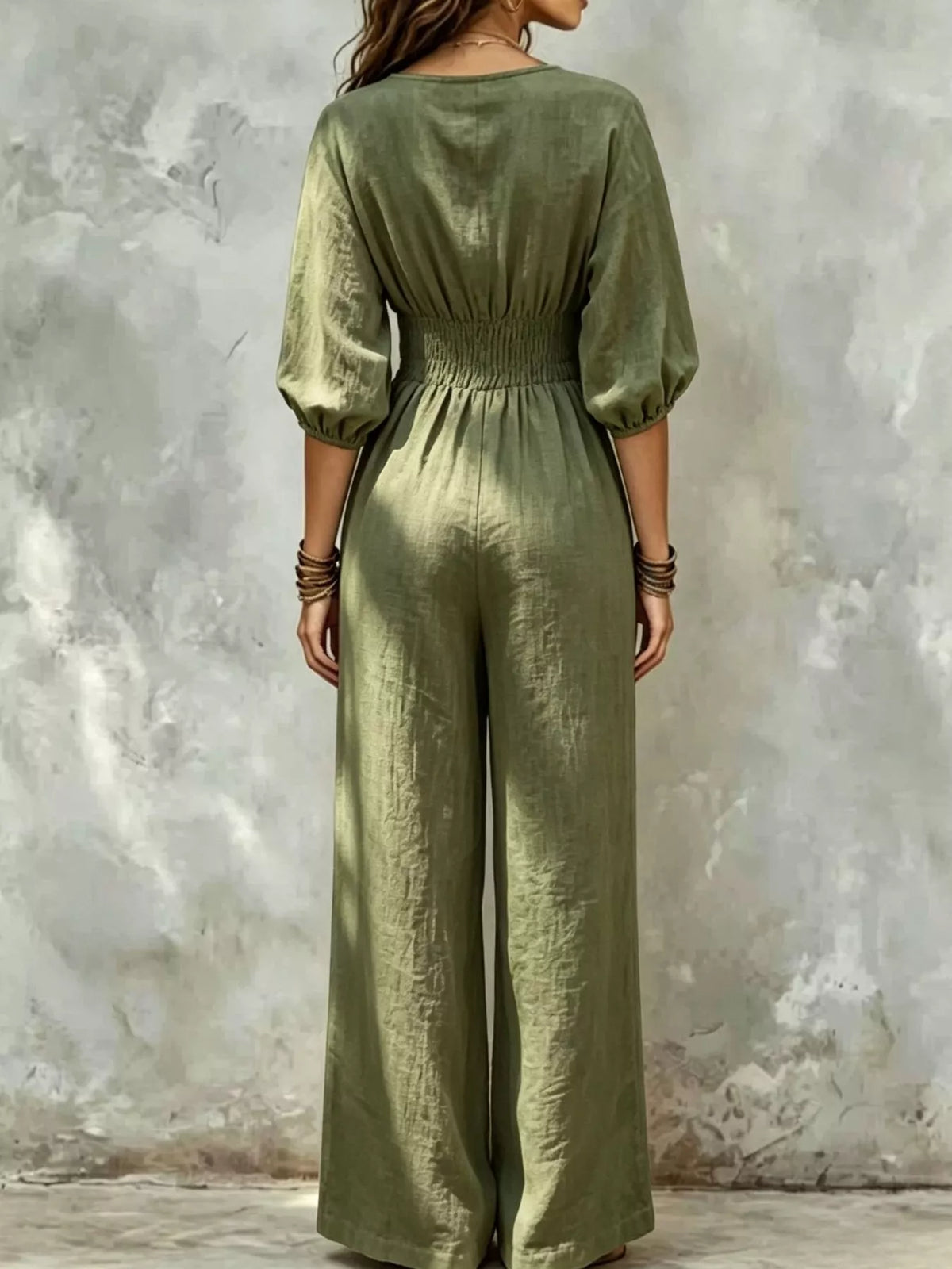 Smocked-waist wide-leg jumpsuit