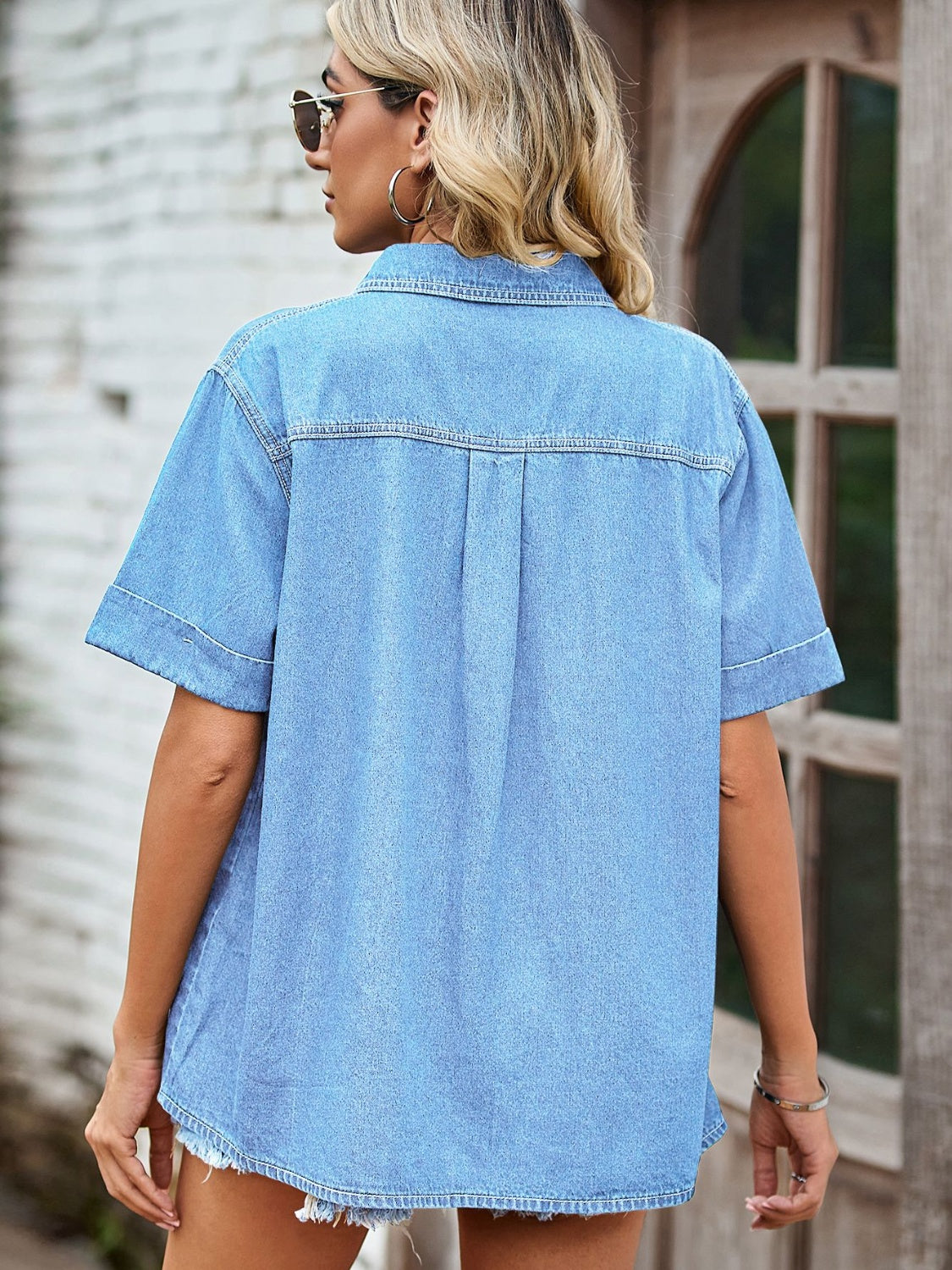 Short sleeve denim look shirt