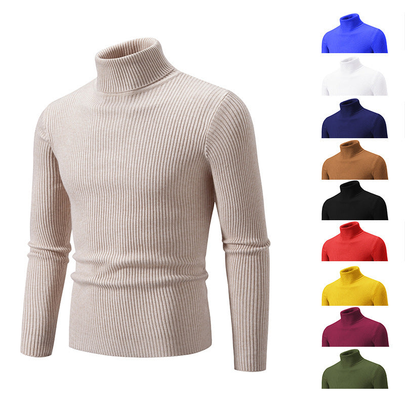 Retro Simple Solid Color Turtleneck Base Inner Wear Outer Wear Casual Men's Thin Slim Knit Sweater