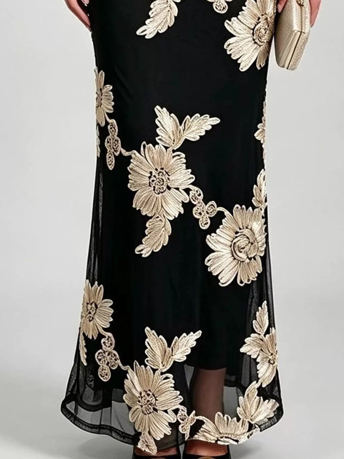 One-shoulder floral embroidered maxi dress