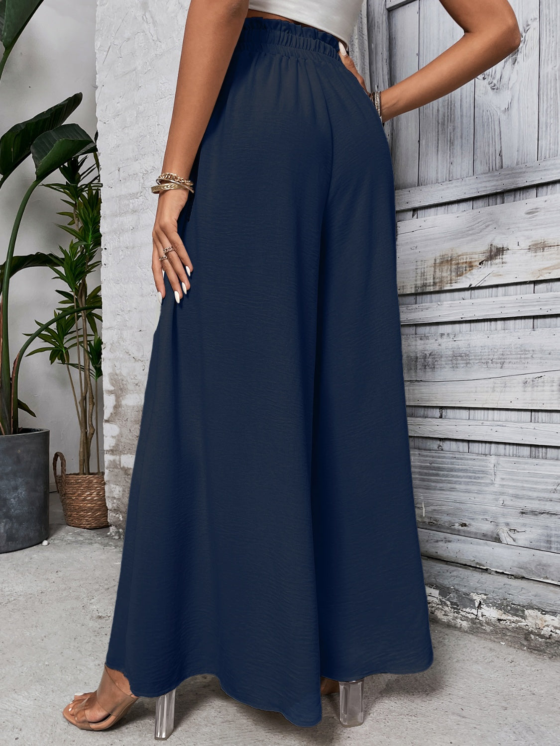 Tied high waist wide leg pants