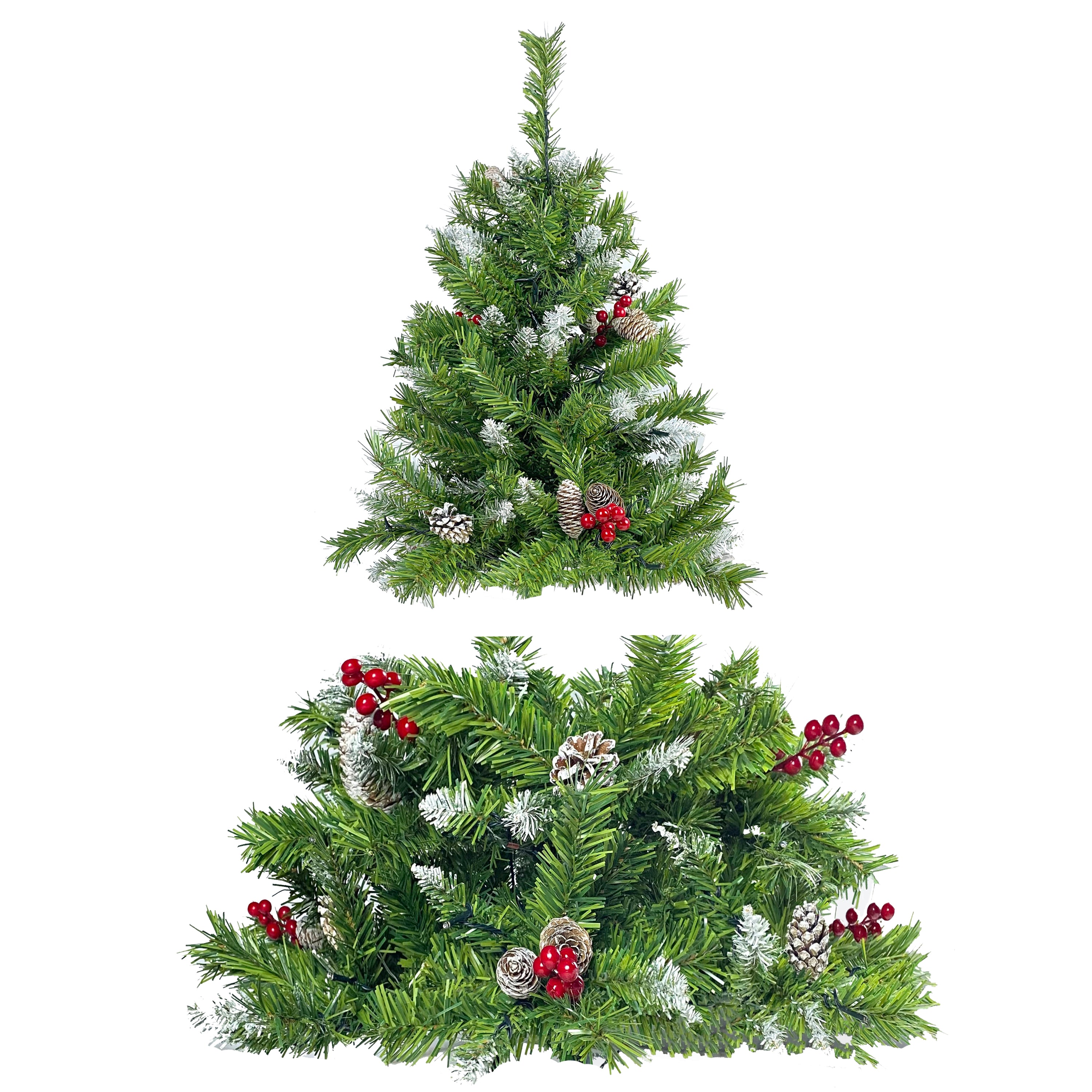 Christmas Tree Artificial Christmas 4-piece Set, including flower wreath, flower wreath, and 2 entrance trees, with LED lights