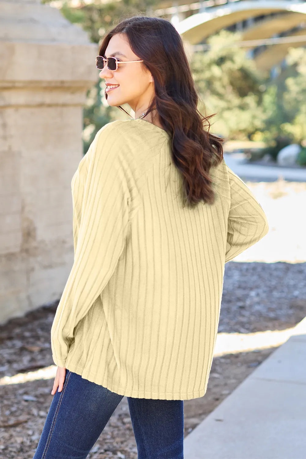 Ribbed long-sleeve knit top
