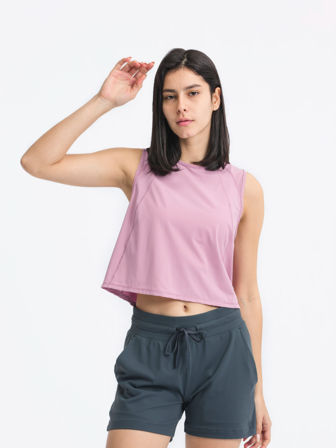 Round neck cropped active tank, Dusty Pink
