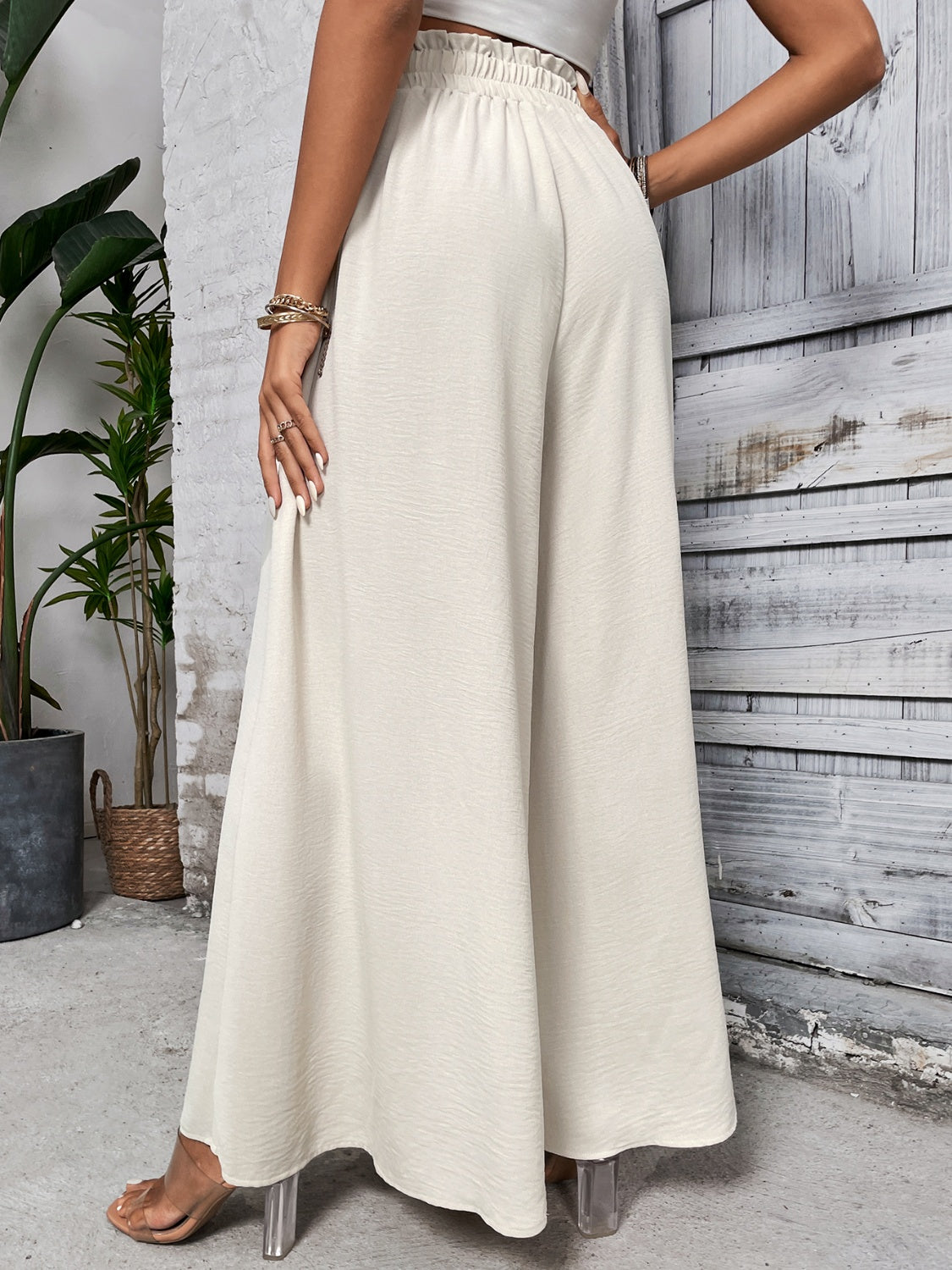 Tied high waist wide leg pants