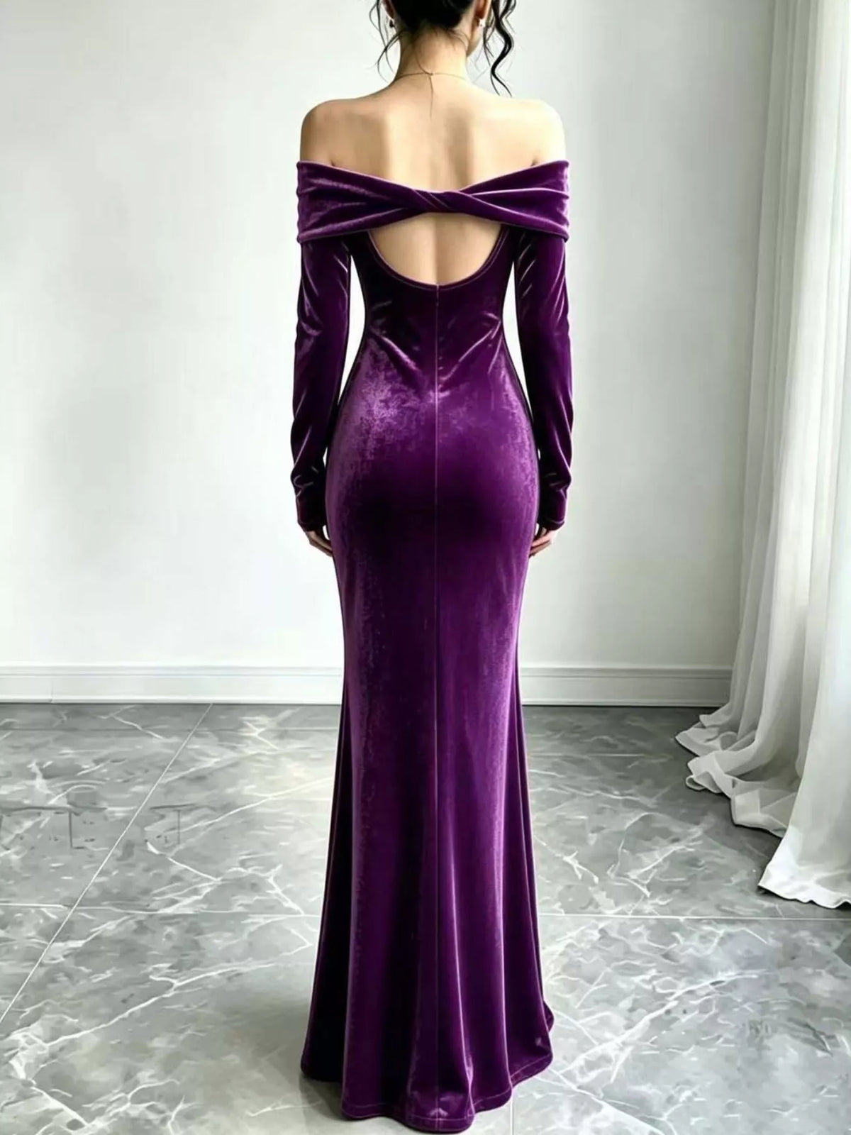 Velvet off-shoulder mermaid dress