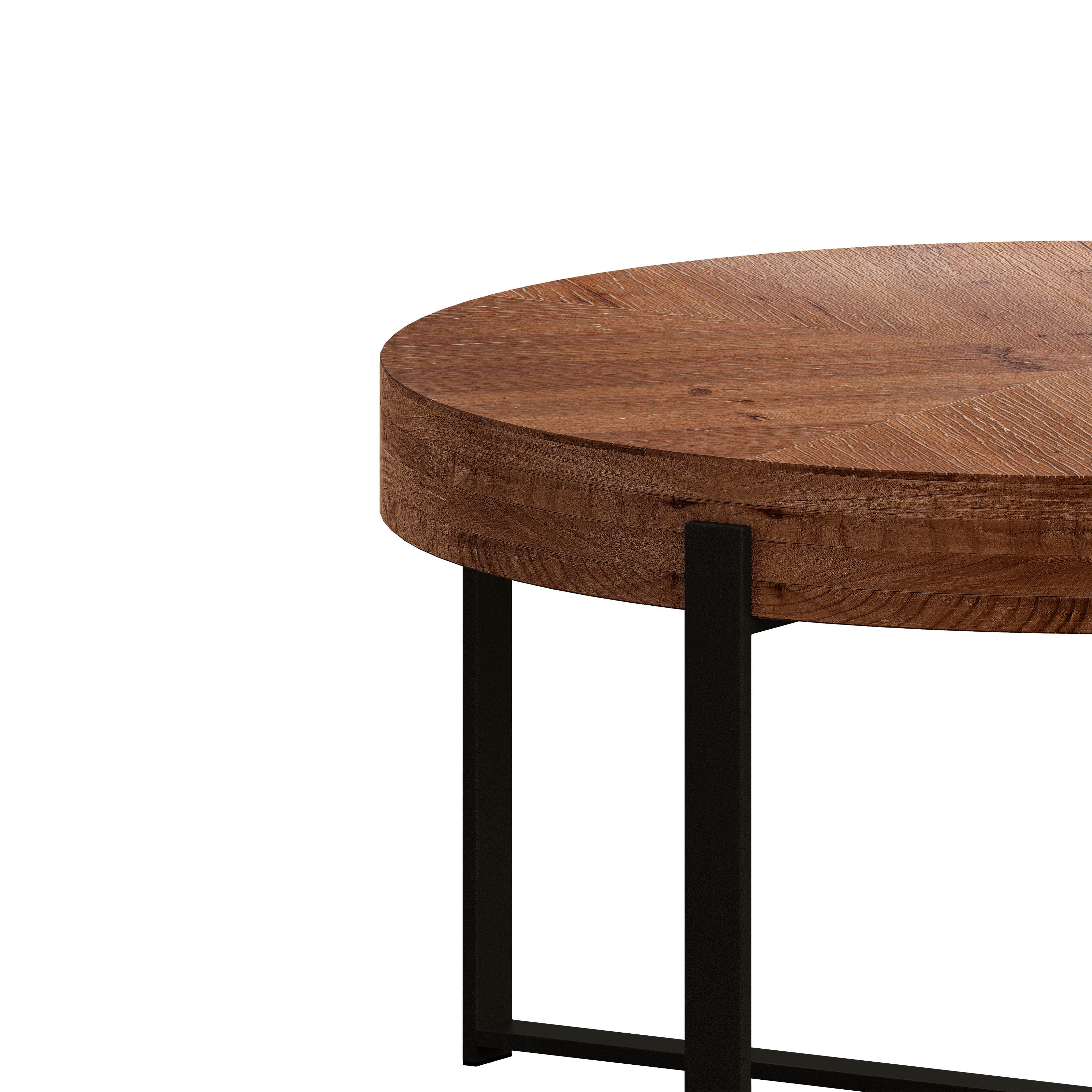 33.86"Modern Retro Splicing Round Coffee Table Fir Wood Table Top with Black Cross Legs Base(Same SKU:W757126237)