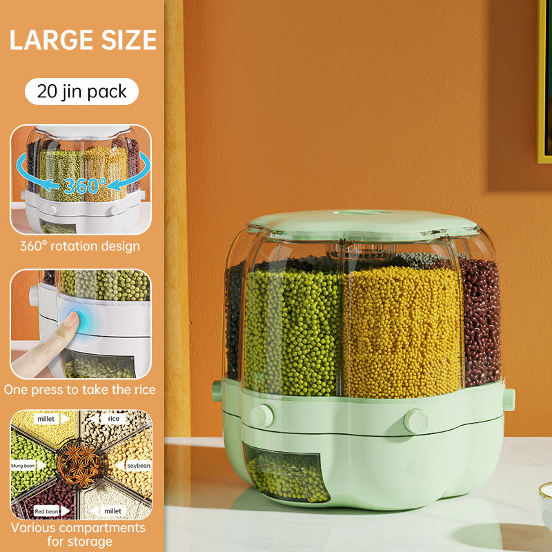 Rotatable Grain Storage Box, Divided Into Compartments, Household Insect Proof And Moisture-Proof Sealed Grain Storage Box