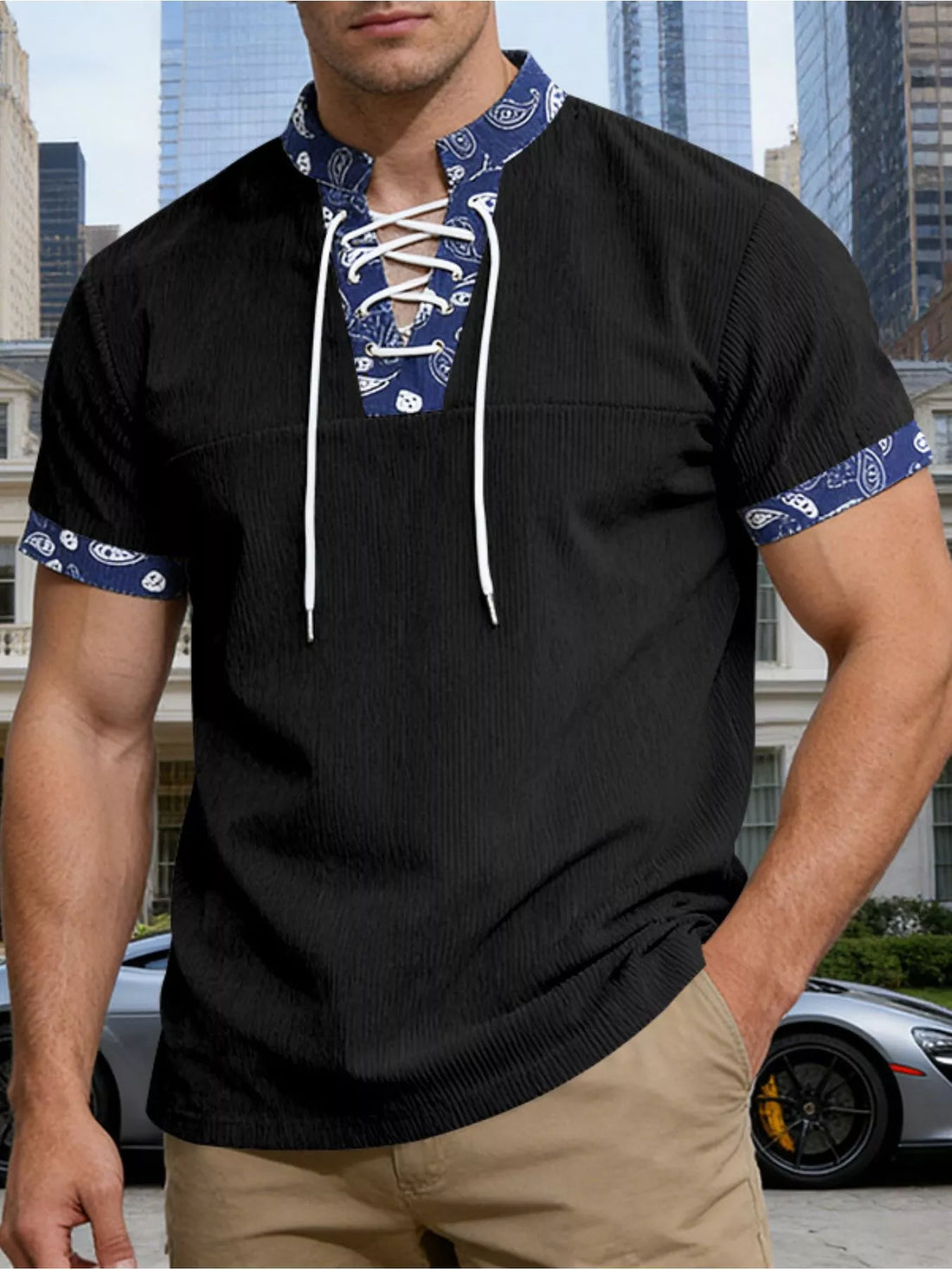 Lace-Up Collar T-Shirt