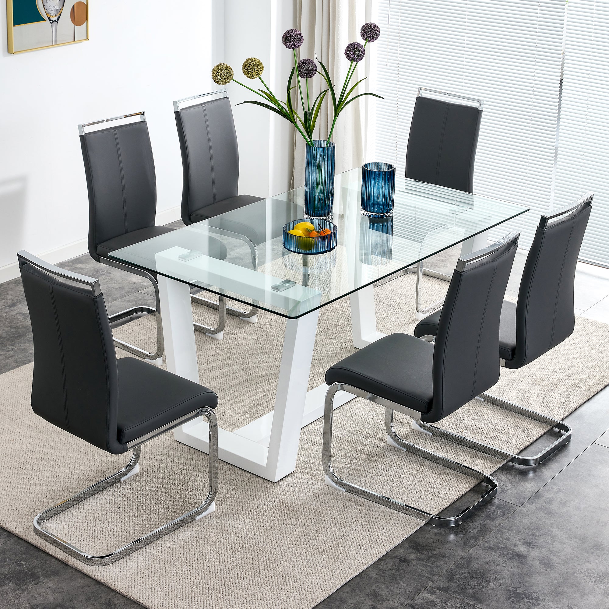 Glass Dining Table Large Modern Minimalist Rectangular