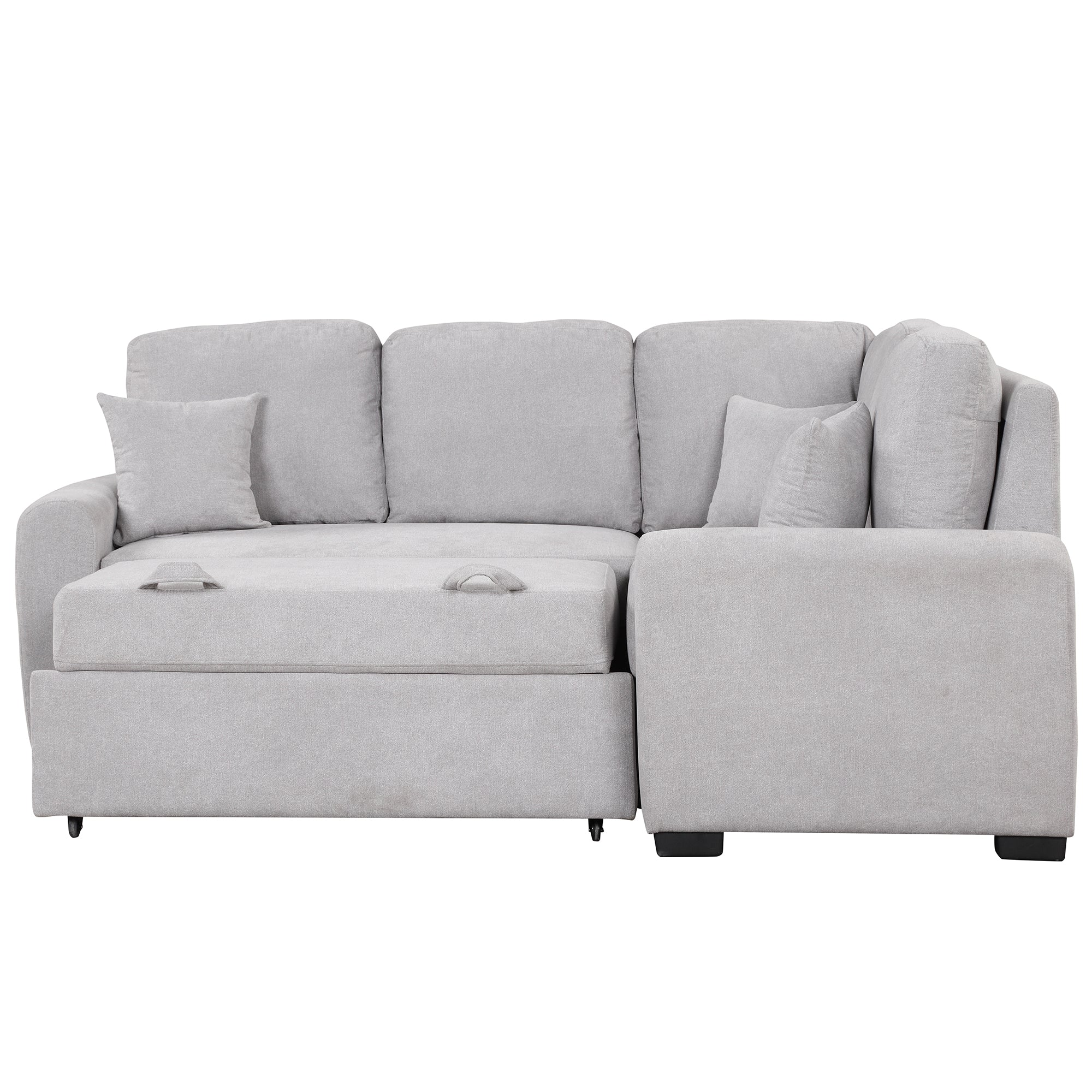 87.4"Sectional Sleeper Sofa with USB Charging Port and Plug Outlet Pull-Out Sofa Bed with 3 Pillows Grey