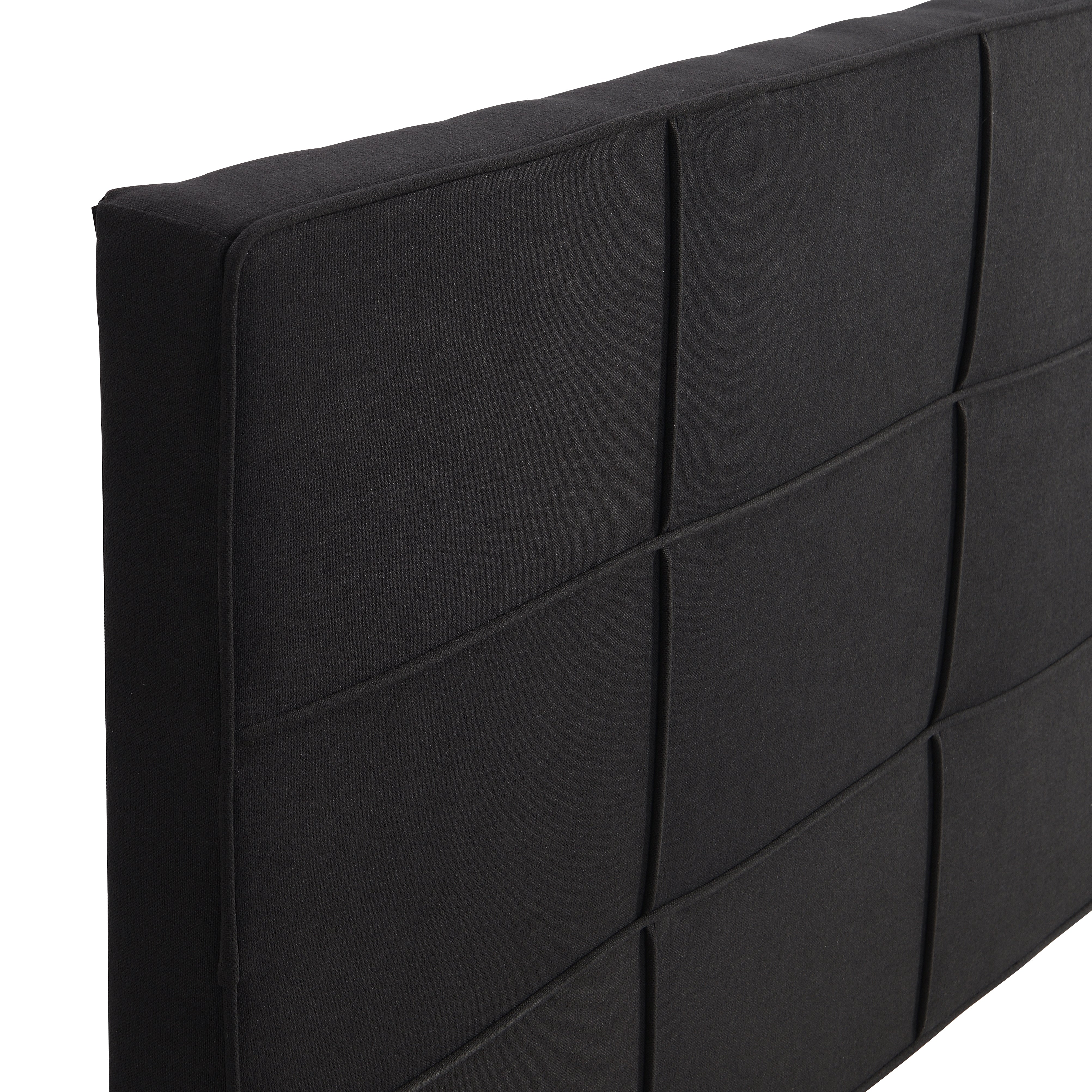 King Size Upholstered Platform Bed Frame with Linen Fabric Headboard BLACK