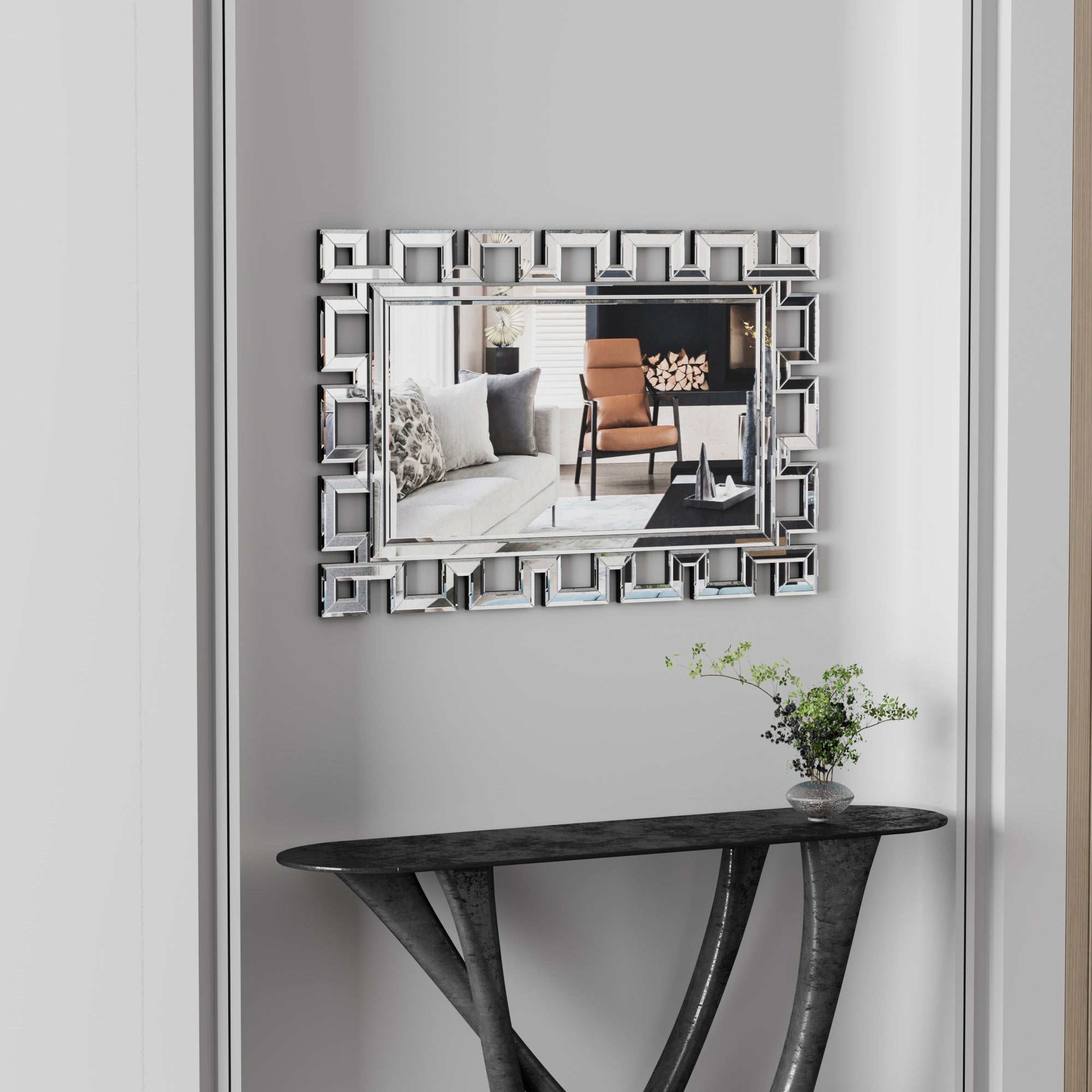 Large Wall-Mounted Silver Decorative Rectangular Wall Mirror for Home, Living Room, Bedroom, Entryway (clear HD mirror)